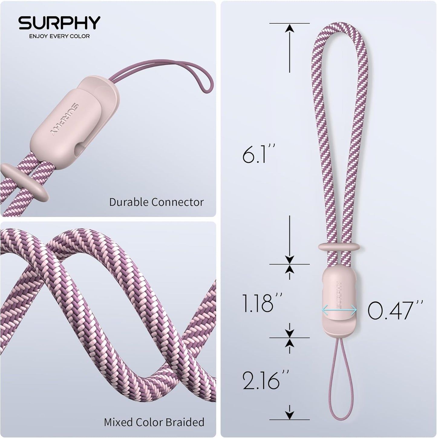 2 Pack 2-Color SURPHY Phone Lanyard for Cellphone Case, Phone Wrist Strap for Case, Cellphone Strap with Braided, Charm