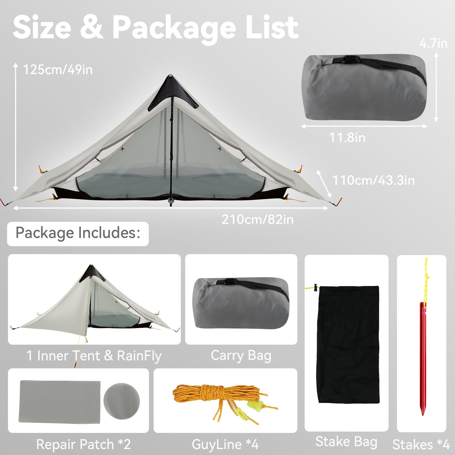 Ultralight Tent 3-Season Backpacking Tent 2 Person Camping Tent, Outdoor Lightweight LanShan Camping Tent Shelter for Camping, Trekking, Kayaking, Climbing, Hiking, 2 Person/Grey White