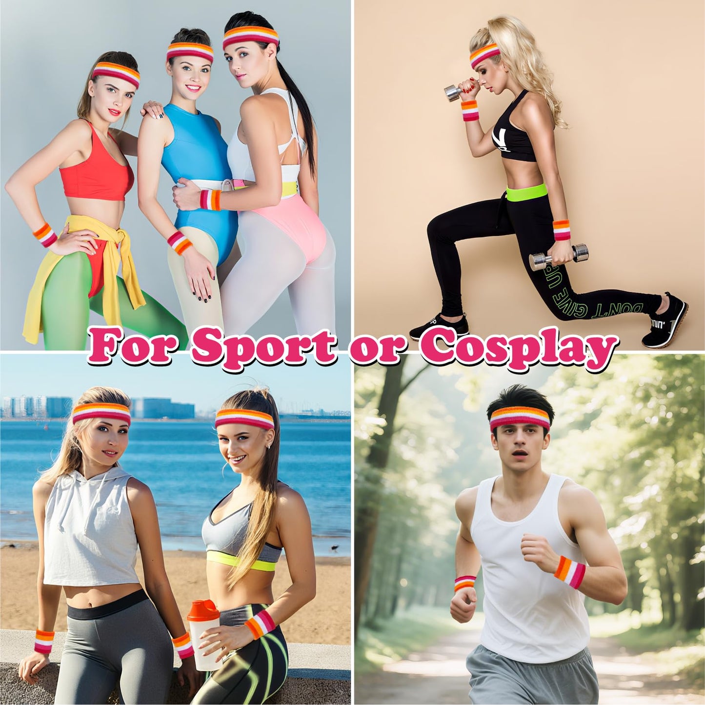 ONUPGO 6 Pieces Sweatbands Set - Sports Headbands Wristbands for Men & Women,Cotton Terry Cloth Sweatband for Tennis,Basketball,Gym,Working Out - Moisture Wicking Elasticity