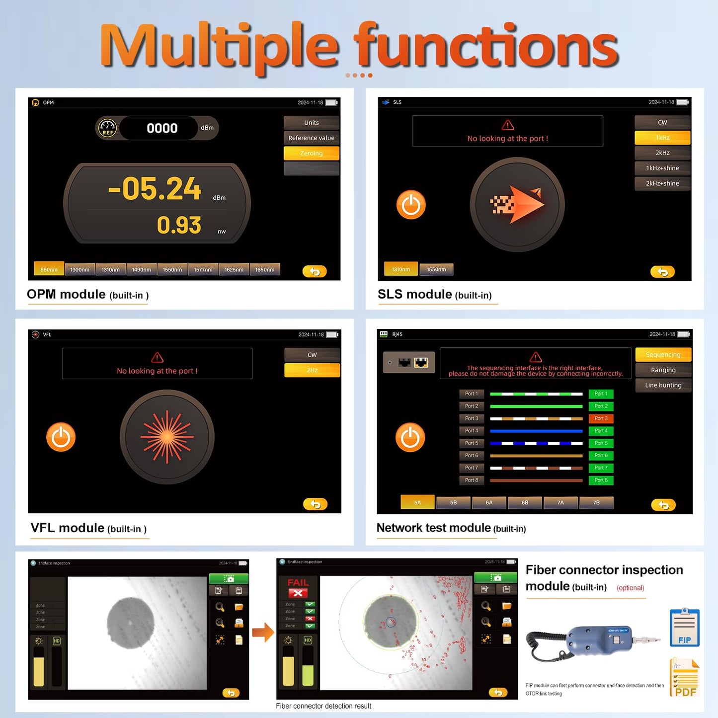 Live iOLM 1310/1550/1625nm 32/30/28dB PON Fiber OTDR Built-in OPM+ OLS+ VFL+ Event Map+ WiFi Remote +RJ45, OTDR with SOR PDF Format+Self Calibration+Bidirectional Test+7" Touchscreen