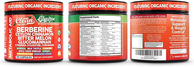 Clean Nutra Berberine and Ceylon Cinnamon Supplement Bitter Melon Glucomannan Gymnema Sylvestre Chromium Moringa Milk Thistle Turmeric Apple Cider Vinegar Digestive Enzymes Inositol Pills 90 Capsules