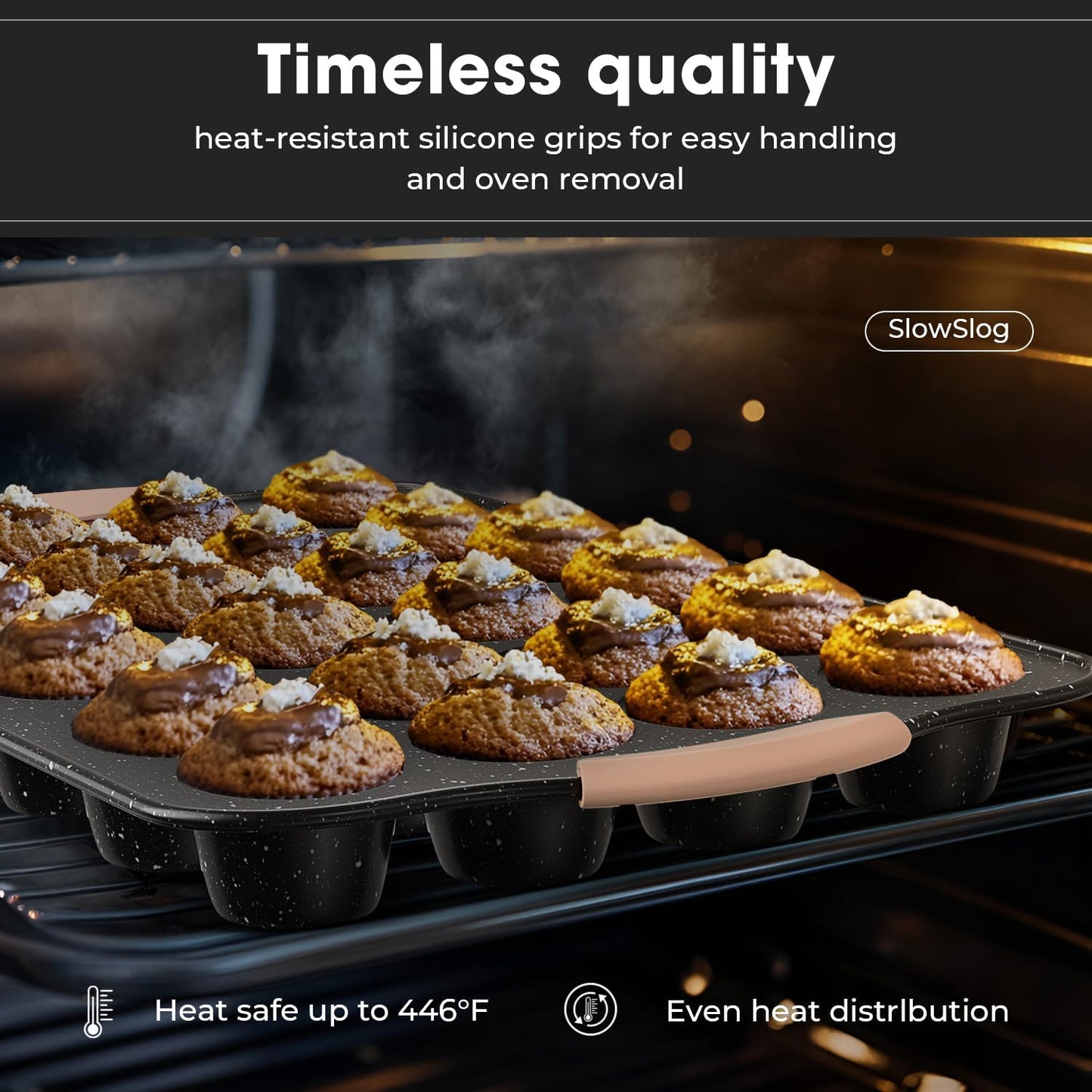 Skiennix 11-Piece Nonstick Baking Pans Set - Versatile Bakeware with Silicone Handles | Khaki & Black