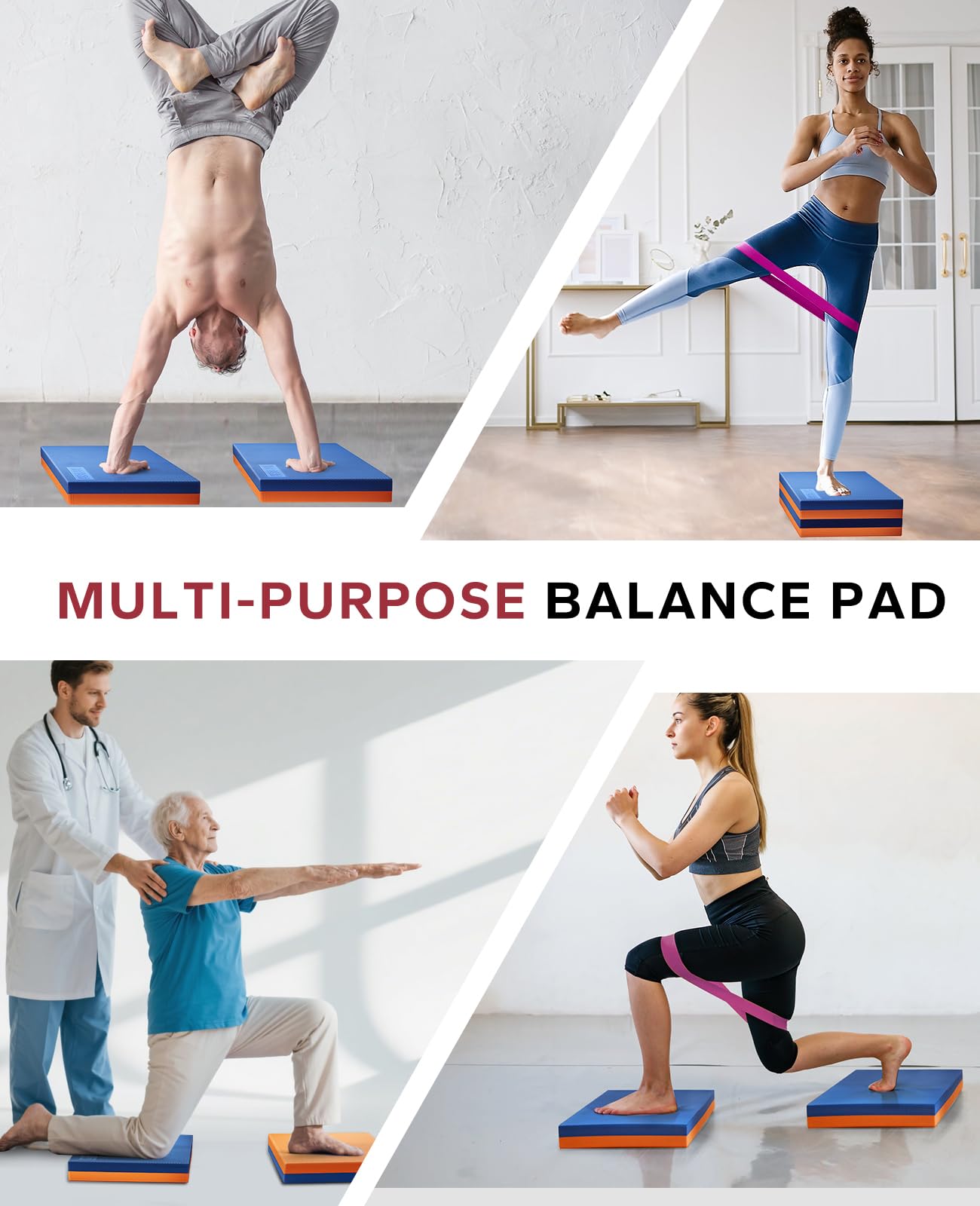 HAPBEAR Exercise Balance Pad 2-Pack - 15"x12" Non-Slip Stability Mats - 2.25" Thick Soft Foam for Adults, Physical Therapy & Core Training - Bonus Band Included - Blue
