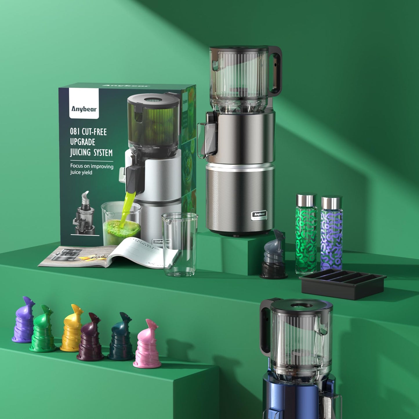 Anybear Cold Press Juicer with 4.9" Large Feed Chute, 350W Masticating Juicer Machines with Dual Slow-Squeezing Technology for Whole Fruits & Veggies with High Yield | BPA-Free Tritan(Dark Grey)