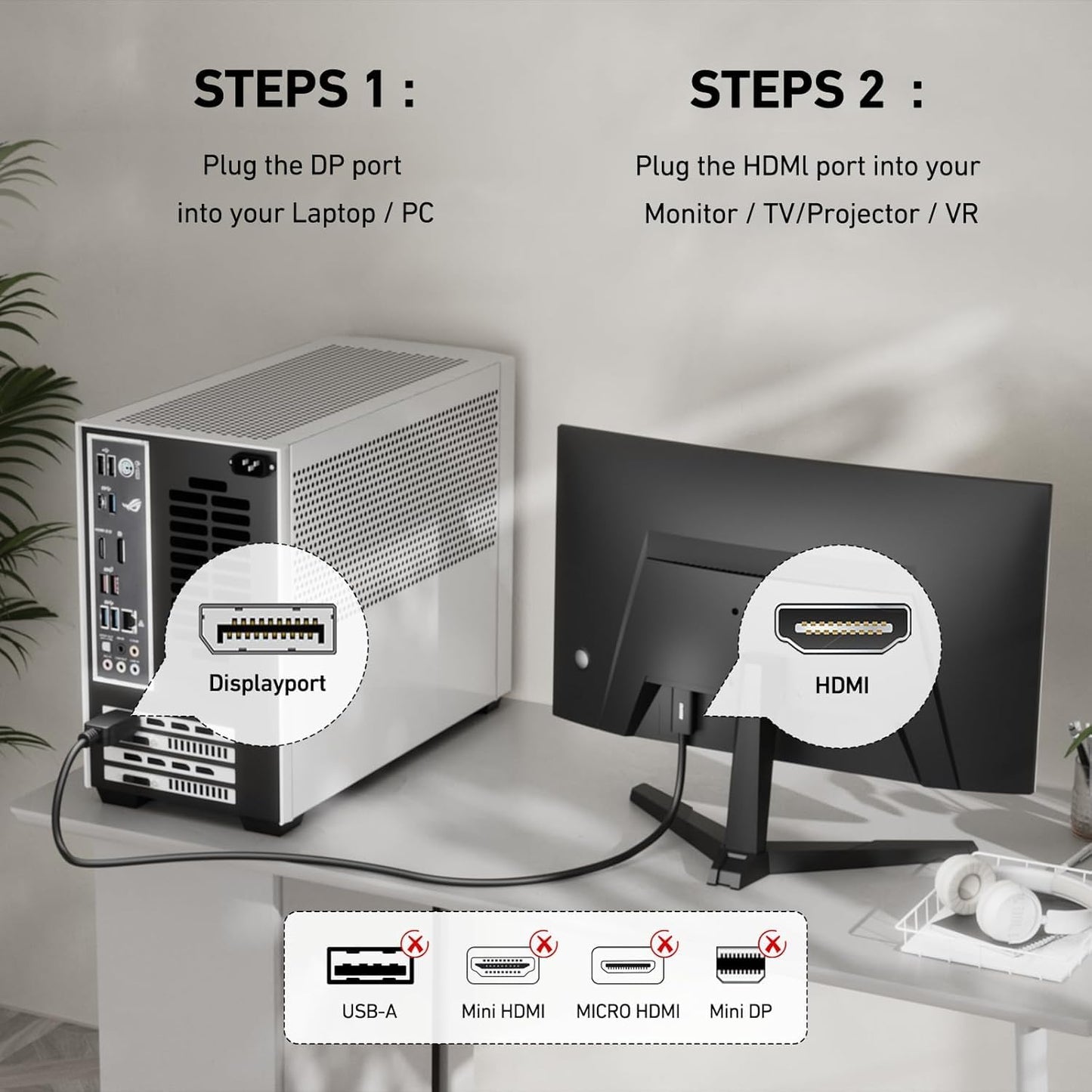 4K 6 1.2 1.4 AVACON DisplayPort to HDMI Feet Cable, Uni-Directional DP Computer to HDMI Screen Gold Plated Cord