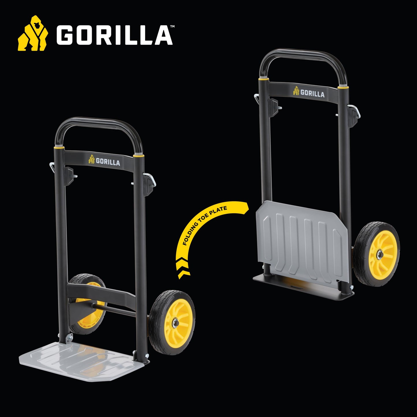 Gorilla 400 lb Capacity Steel Hand Truck, Telescoping Handle, Patented Trailer Locks, 8" No-Flat Wheels, Heavy-Duty Black Hand Truck