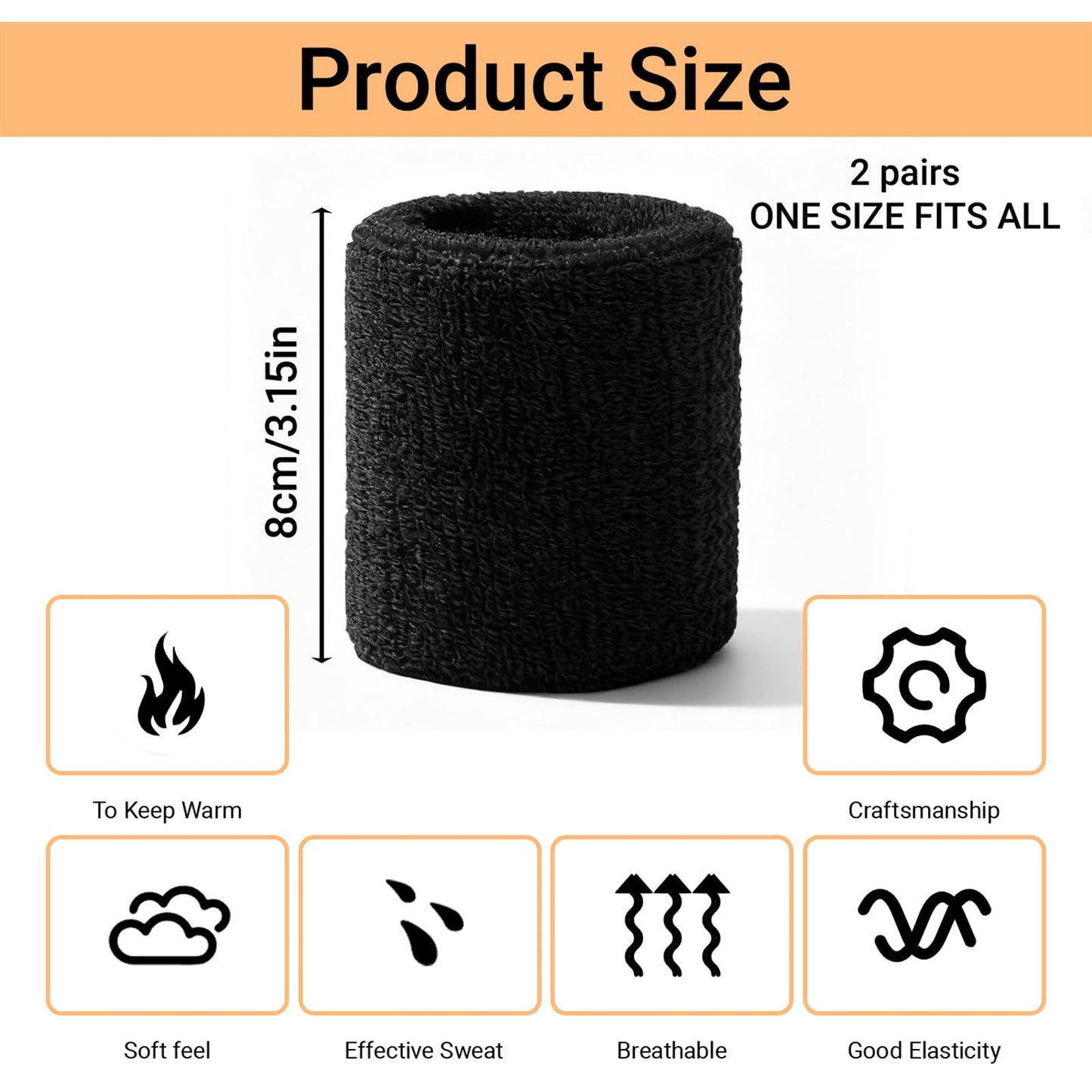 2 Pairs Sports Wrist Sweatbands - Elastic Tennis Wrist Sweatbands for Men & Women, Absorbent Sweat Wristbands, Wrists Bands Fit Basketball, Football, Gym, Running Working Out(Black White)