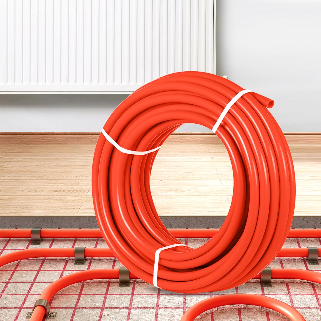 VEVOR PEX-B Pipe 1/2 Inch x 1000 Feet,Oxygen Barrier Flexible Pipe Tubing,Red for Hydronic Radiant EVOH Floor Heating, Water Plumbing Applications with Cutter& Clamps