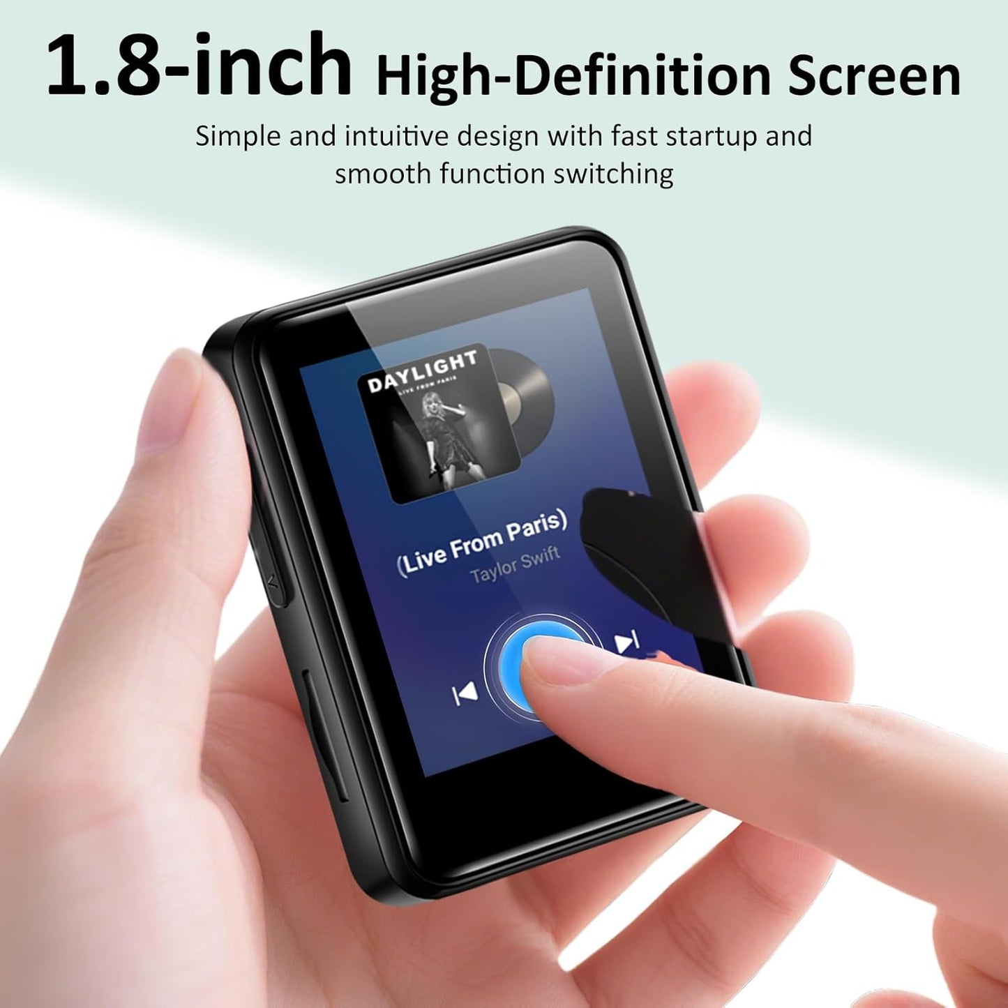 VANSING 1.8 inch MP3 32GB MP3 512GB, Player with Bluetooth, Digital Music Player for Kids, Portable Mini Bluetooth