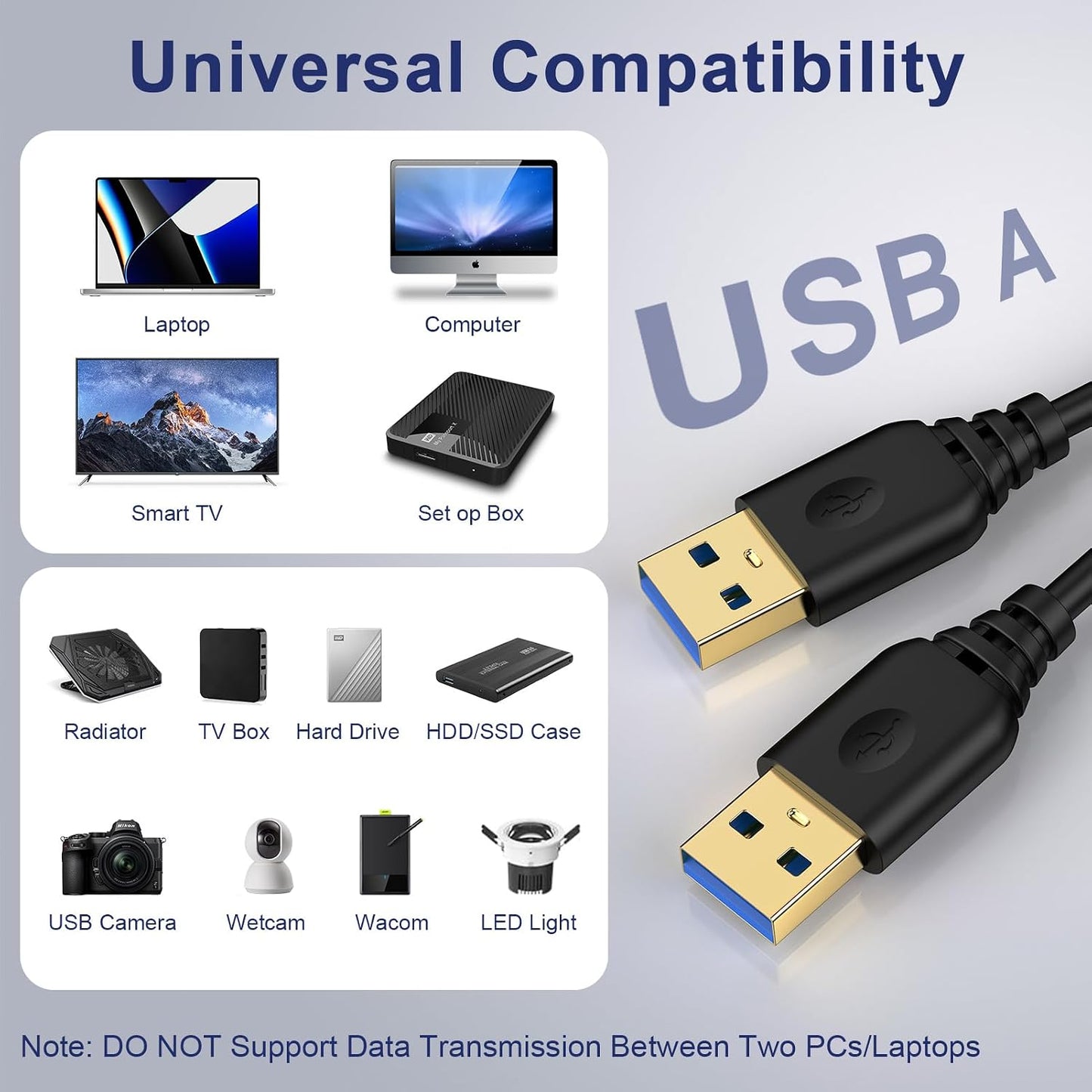 CIQILY 10FT,USB 3.0 USB A to USB A Cable to USB Cable,USB A Male to Male Cable Double End USB Cord Compatible for Hard