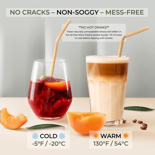 EcoPreps Flexible Biodegradable Sugarcane Straws, 120 Count | 100% Compostable, Plastic-Free, Eco-Friendly Drinking Straws for Cold Drinks | 7.8'' Bendable, Disposable Sugarcane Fiber Straw (120 PCS)