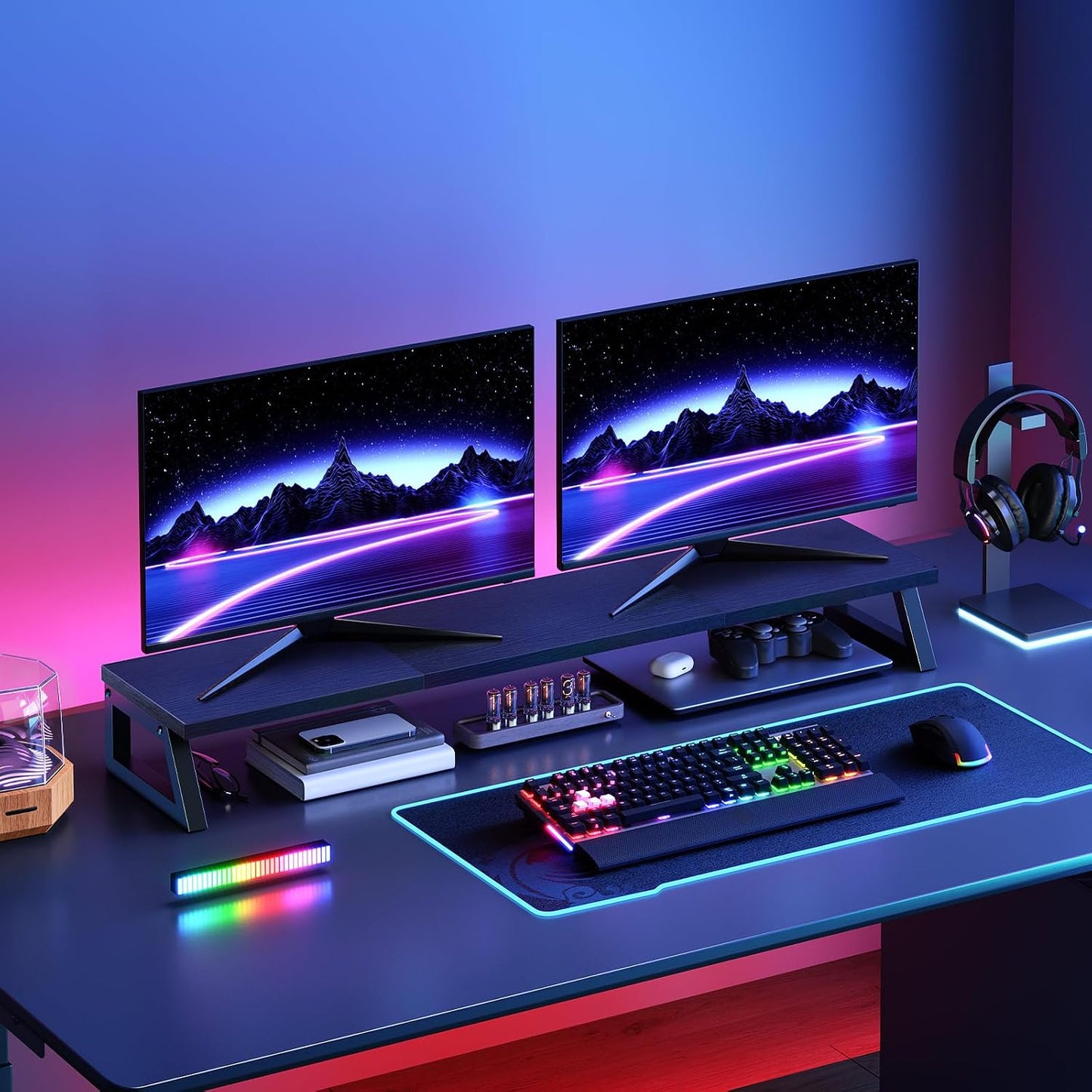 39 Inch 2 BB121CJ01 HOOBRO Dual Monitor Stand Riser, Large Computer Monitor Stand for Monitors, Computer Monitor Riser