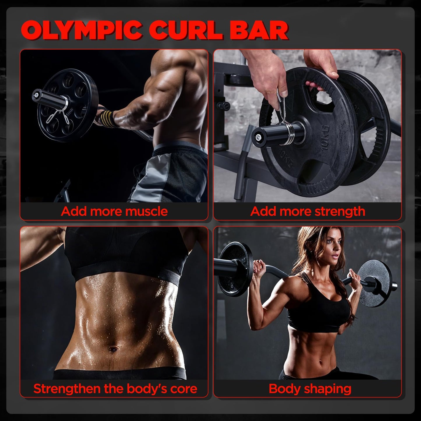 TEEMOO Olympic EZ Curl Barbell Bar, 47" Curl Bar with 2 Spring Collars, Curling bar for Weight Lifting, Squat, Hip Thrusts, Biceps, 500lb Weight Capacity, E-Coat Finish for 2 inch Weight Plates (Black)