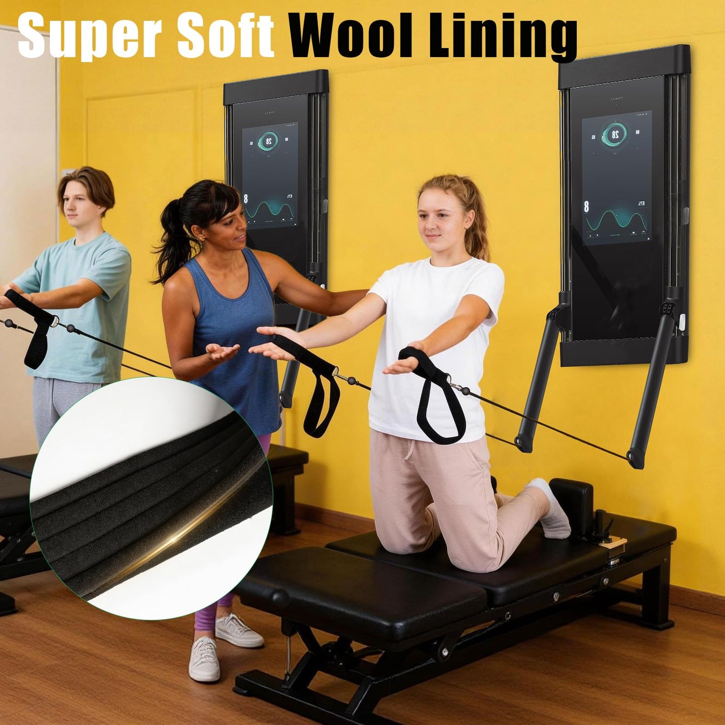 Pilates Loops Compatible with Tonal Smart Home Gym, Double Loop Soft Lined Pilates Straps with T Lock Adapter, W/Snap Hooks, D-Ring Straps for Home Gym & Yoga Workout Accessories (2Pcs)