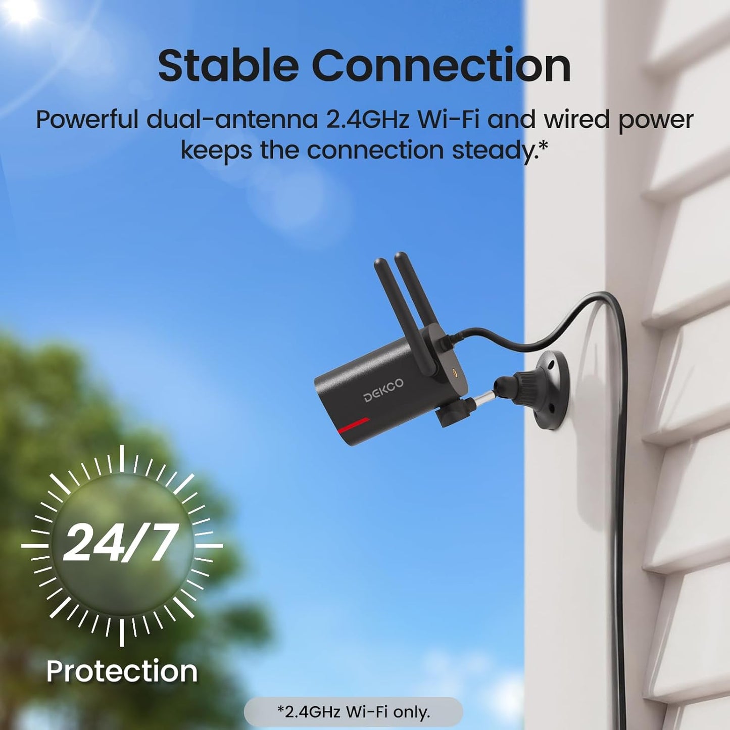 DEKCO 2K 180 270 24/7 Wired Security Camera Outdoor, Pan & Coverage, Constant Power Surveillance, Full Color Night