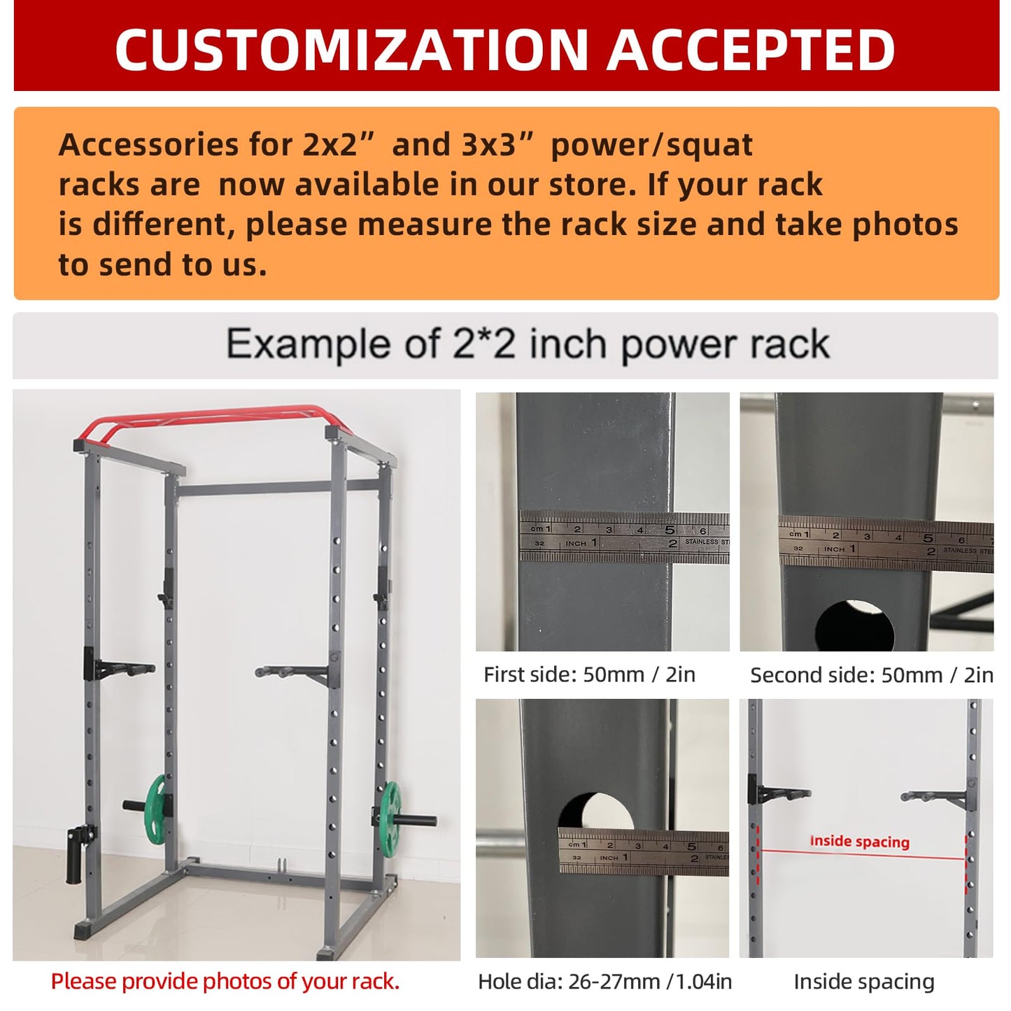 SYL Fitness Olympic Weight Plates Holder Power Rack Attachment Weights Storage Rack, Fit 2x2" Rack (1" Hole)