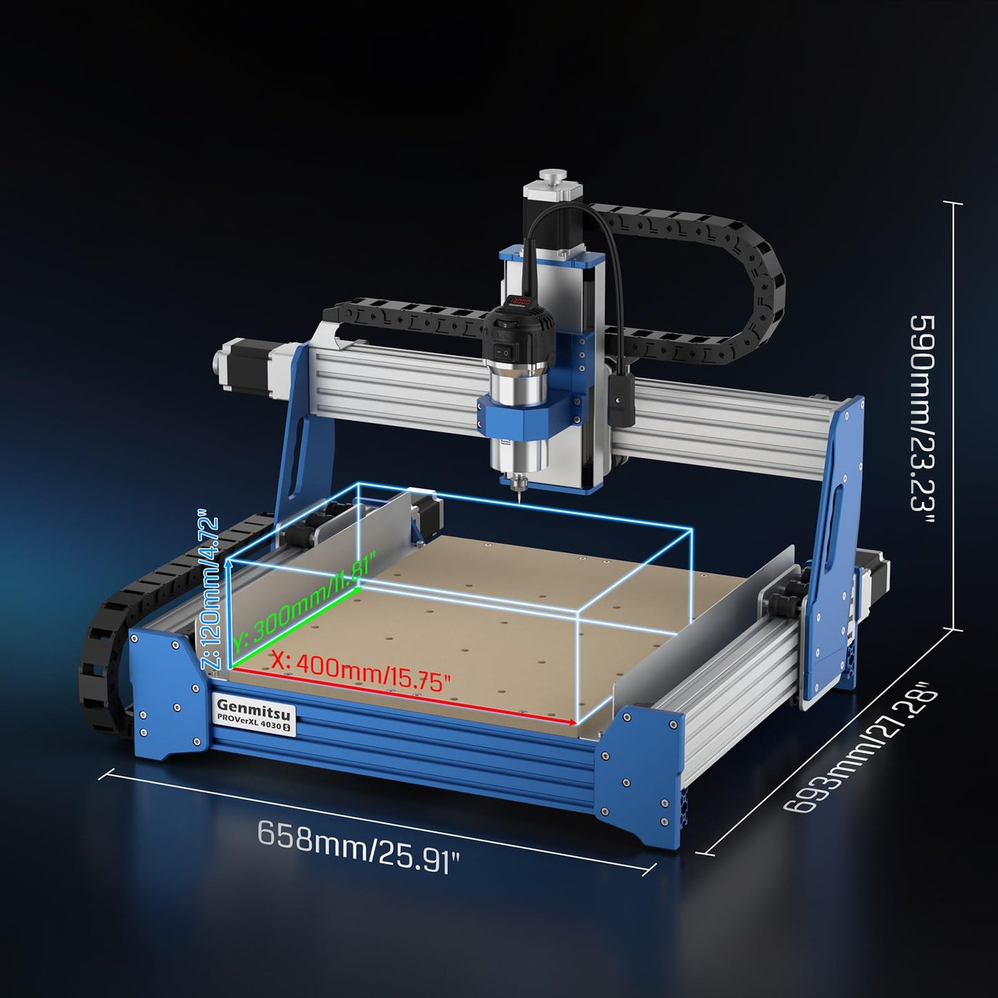 Genmitsu PROVerXL 4030S CNC Router Machine with 710W Spindle, Upgraded 3-Axis Desktop CNC Milling Machine for Wood, Metal, Acrylic, High Precision Linear Rails, 130mm Z-Height, Wireless App Control