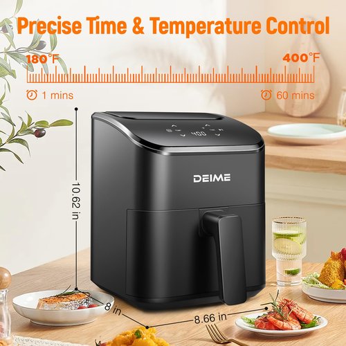 DEIME Air Fryer, Small Digital 3 Qt Airfryer Space Saving Compact, Bake, Reheat, Roasts for Quick Easy Meals, Mini Compact & Quiet, Nonstick & Dishwasher Safe Basket (Black+TR)