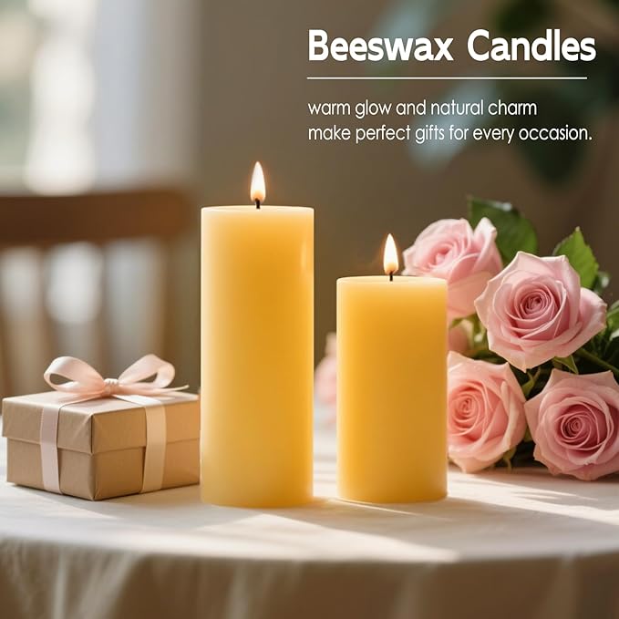 8 Packs Beeswax Candles, 2x5 Inch Natural Beeswax Pillar Candles, 400-Hour Total Long Burn Time, Organic Emergency Candle for Home Decor, Gift Sending, Smokeless & Dripless