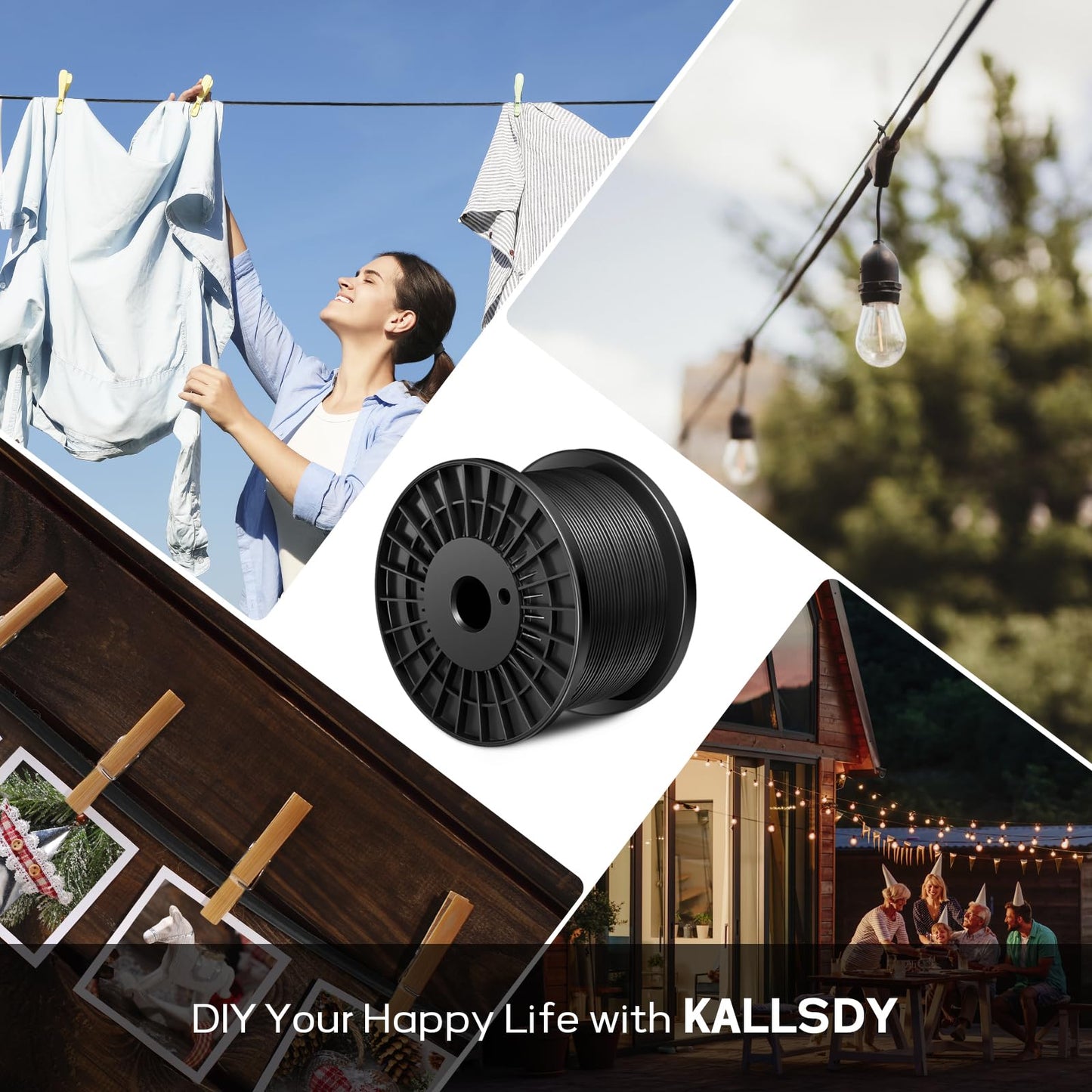 KALLSDY Vinyl Coated Wire Rope 1/16 Inch Overmolded to 3/32 Inch, 1000FT 304 Stainless Steel Cable with 300 Pcs Crimping Sleeves for String Light Hanging Kit, Clotheslines and Trellis Wire