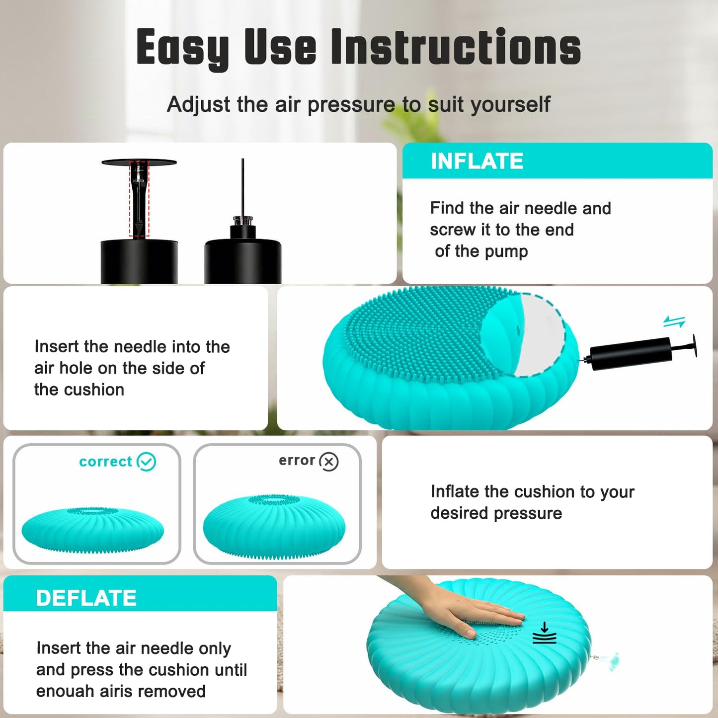 Hanstuten Wobble Cushion Core Balance Disc, Inflated Wiggle Seat Cushion to Improve Sitting Posture & Stay Focused, Non-slip Balance Pads for Physical Therapy & Core Strength(1Turquoise)