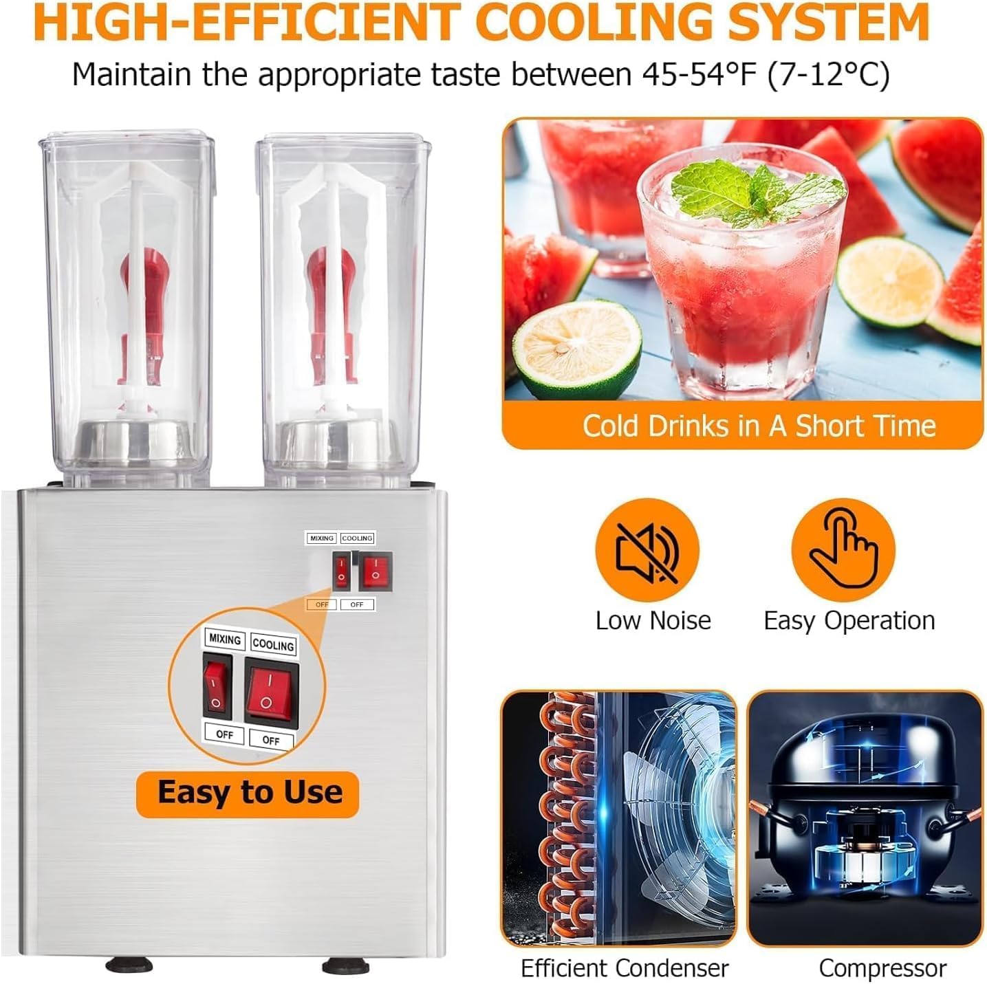 Dual 10L Refrigerated Beverage Dispenser with Mixer & Infuser | Stainless Steel Drink System w/Thermostat Control + Ice Storage