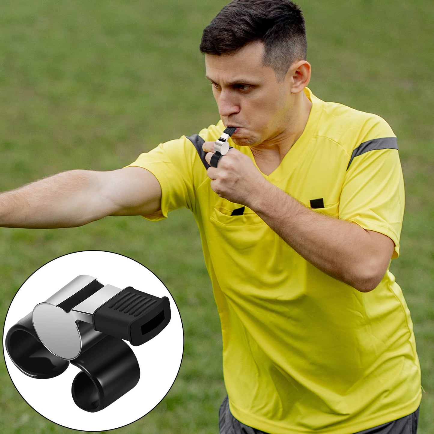 Kathfly 2 Pieces Finger Grip Whistle Official Hockey Referee Whistle Football Soccer Hand Held Whistle Metallic Loud Sports Whistle with Rubber Sleeve for Coaches Polices Referees