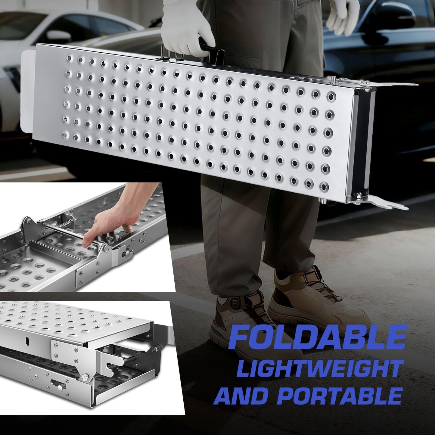 DNA Motoring Heavy Duty Folding Ramps, 880 lbs Capacity 70" x 9", Multi Use Ramp for Motorcycle, ATV, Lawn Mower, Tractor Loading and Maintenance, Home & Commercial, TOOLS-00819