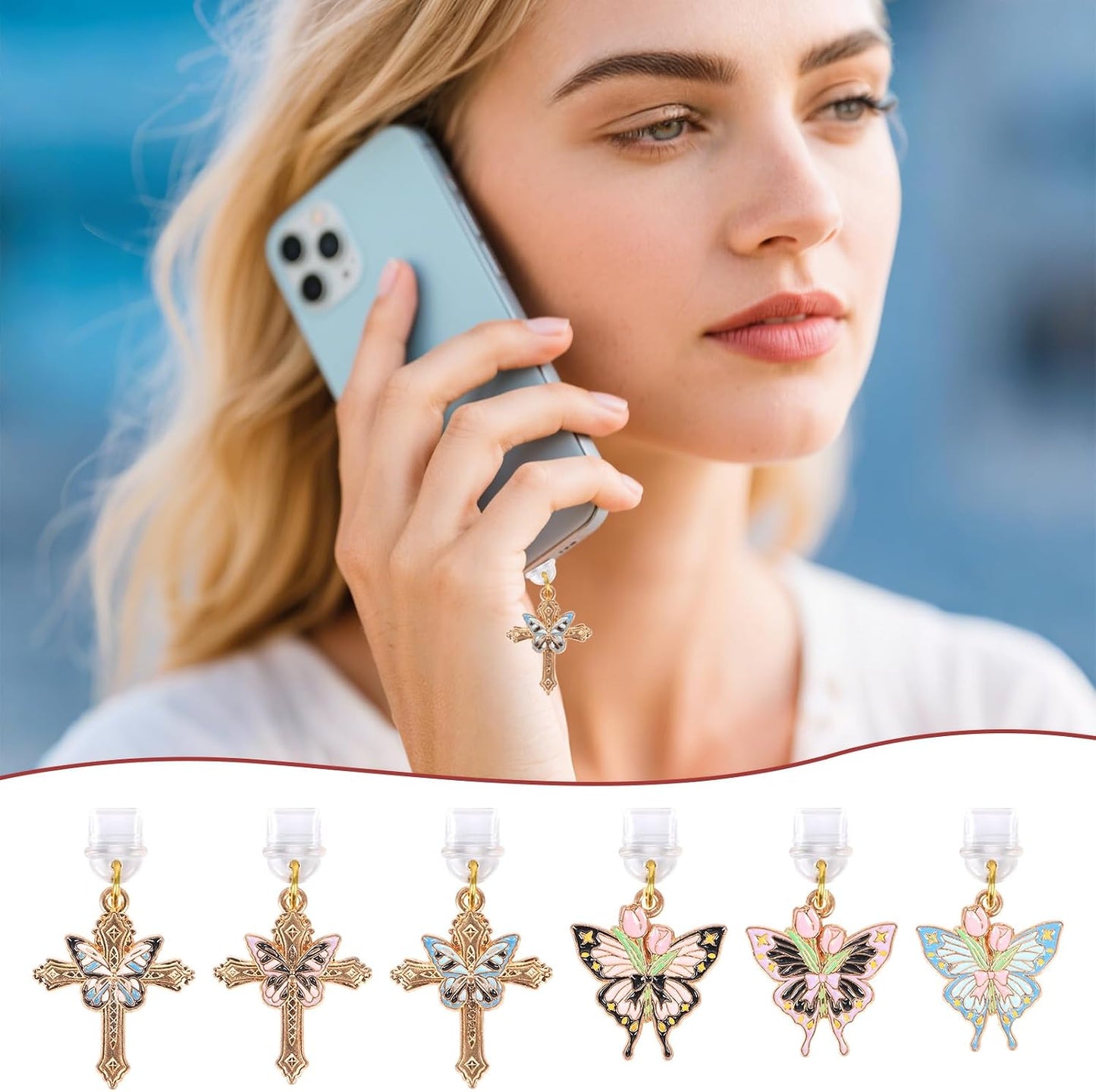 6 Butterfly Dust Plug Charm - Pcs Butterfly Flower Cross Dust Plug Charm Type C With Kindle and Phone Usb C Charging