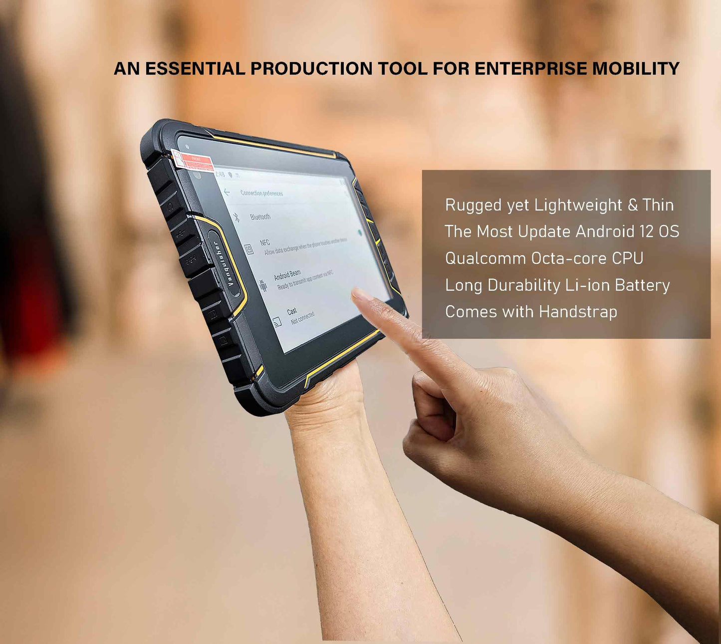 Rugged Industrial Tablet PC Android Barcode Scanner | with Honeywell 2D Bar Scan Engine | 7200mAH Battery | WiFi & 4G LTE, Thin & Light Weight, for Warehouse & Logistics