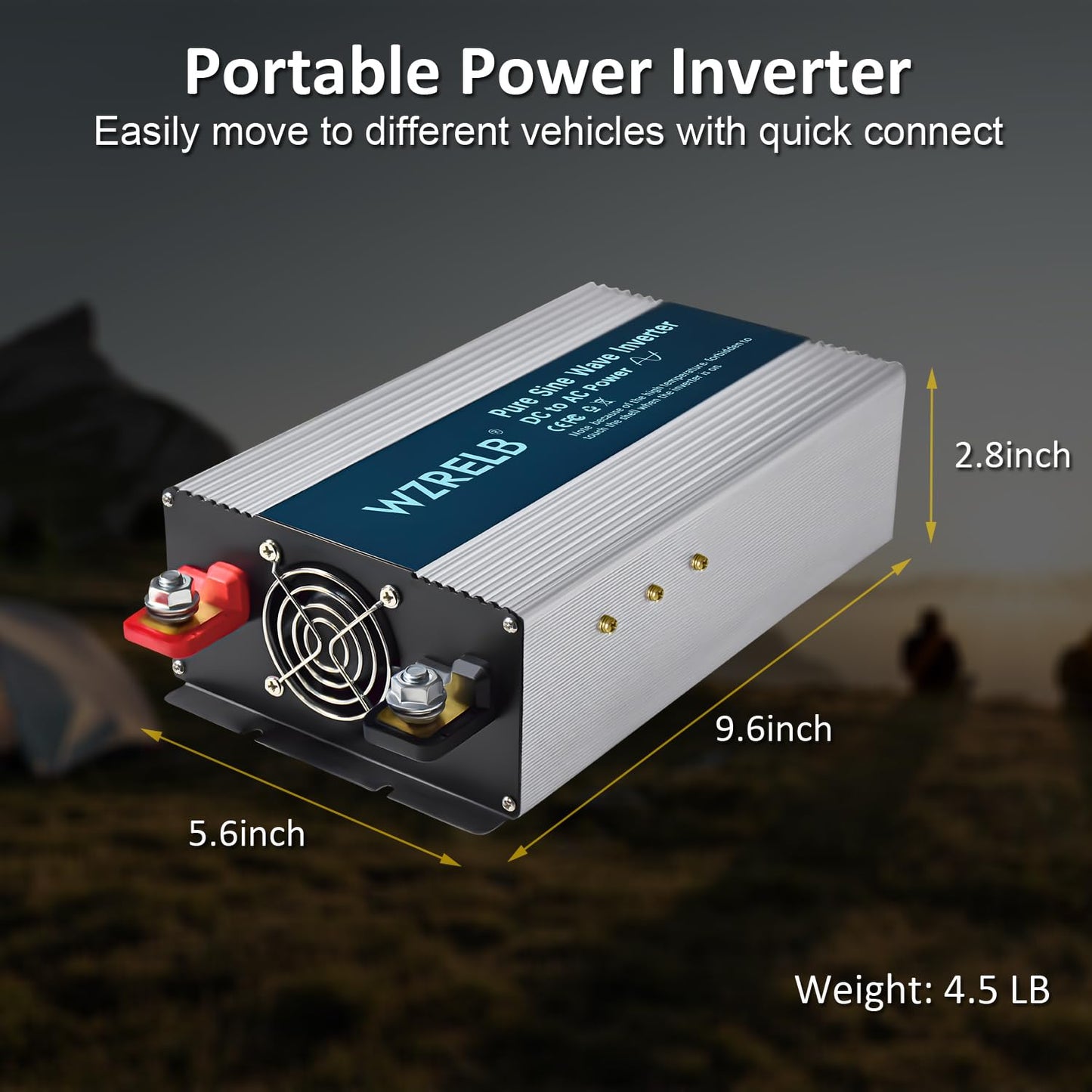 WZRELB 1800W Pure Sine Wave Inverter 12V DC to 110V 120V AC Power Converter with LED Display, Off-Grid Portable Power Inverter with 4 AC Outlets for Home, RV, Truck, Camping