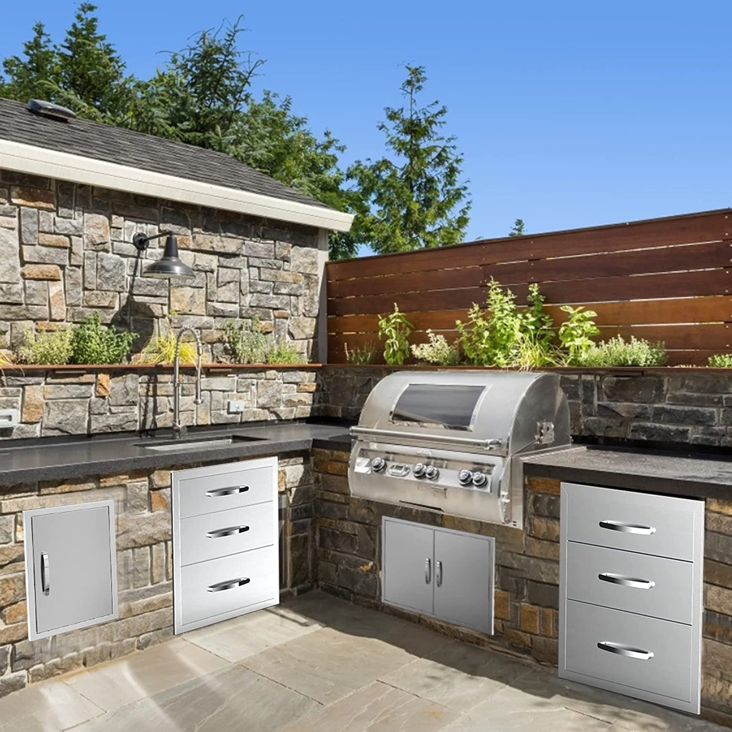 KODOM Outdoor Kitchen Drawers 14W x 21H x 23D Inch, Flush Mount Access BBQ Island Drawers for Outdoor Kitchens or Patio Grill Station