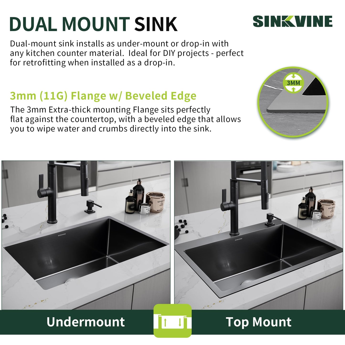 Drop-In Deep Laundry Sink 25 x 22 inch Black, SINKVINE Single Bowl Nano Stainless Steel Kitchen Sink for Outdoor and Indoor Top Mount, with Drain Strainer, Bottom Grid, Roll-up Drying Unit, Dark Gray