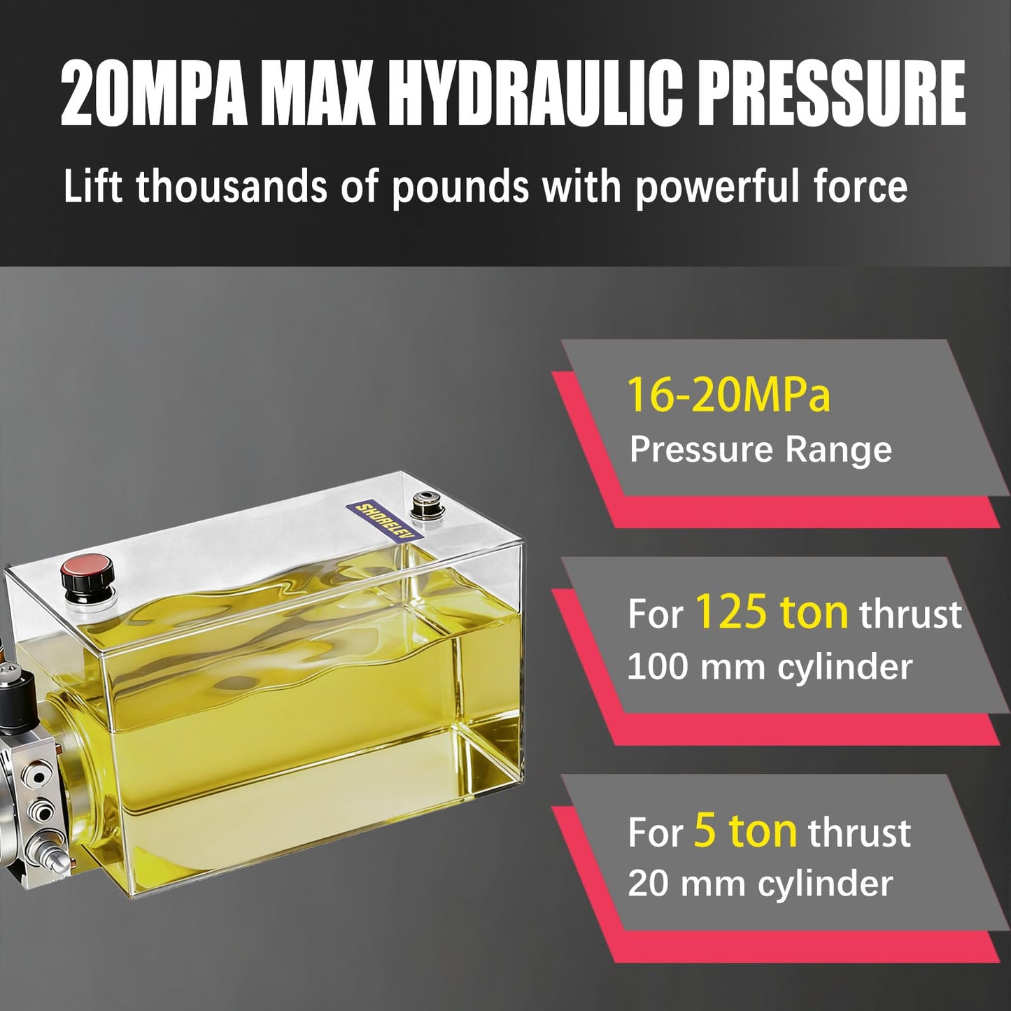 SHORELEV Hydraulic Power Unit 15 Quart with SAE#6 Connector, 12V DC Hydraulic Power Pump, 15L Single Acting Iron Reservoir, 3000 PSI for Dump Trailers, Tow Trucks, Snow Plows, Agricultural Equipment
