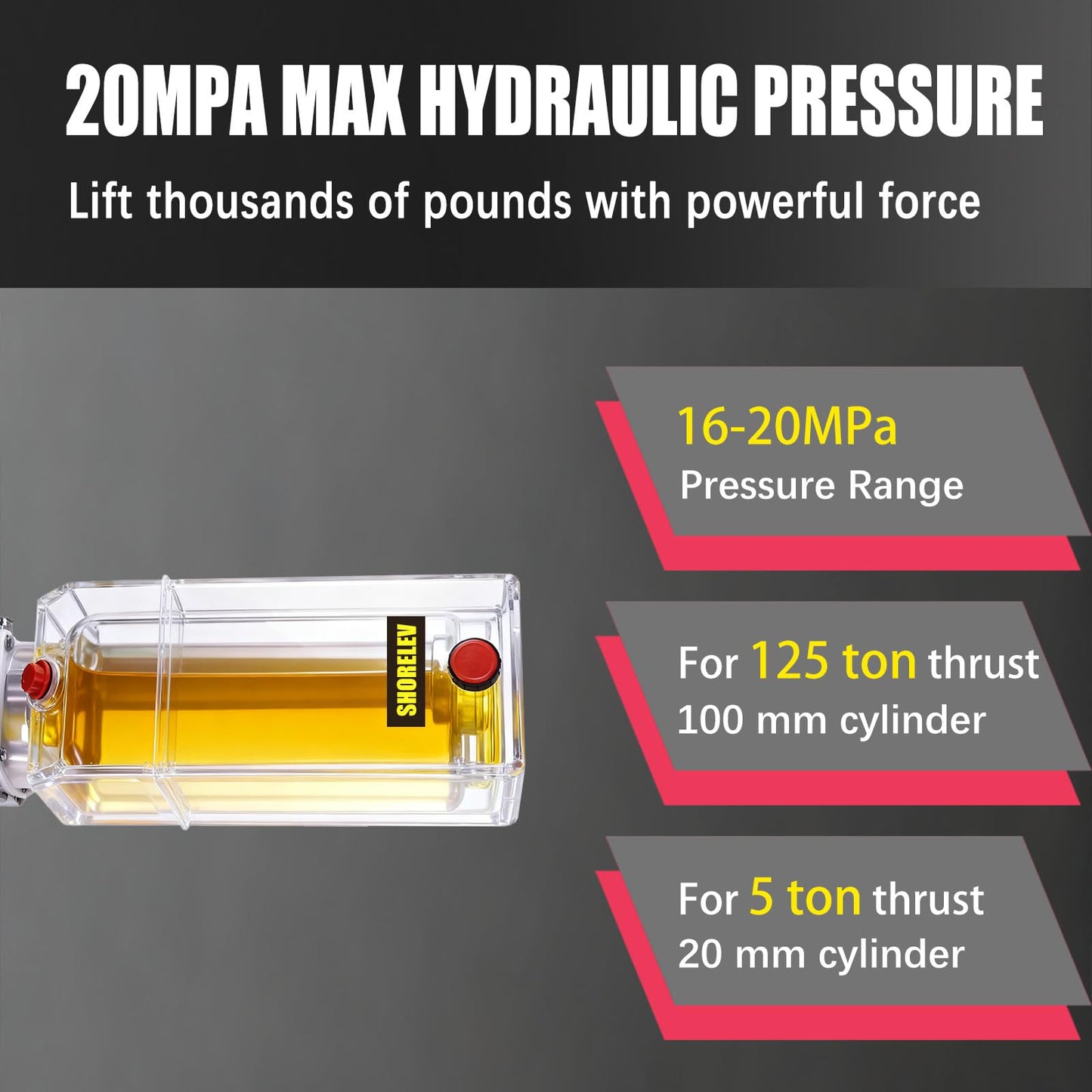 SHORELEV Hydraulic Motor Dump Trailer Pump, 12V DC Double Solenoid Double Acting Hydraulic Power Unit, 8L Plastic Reservoir, for Dump Trucks, Snow Plows, Tow Trucks, and Industrial Machinery