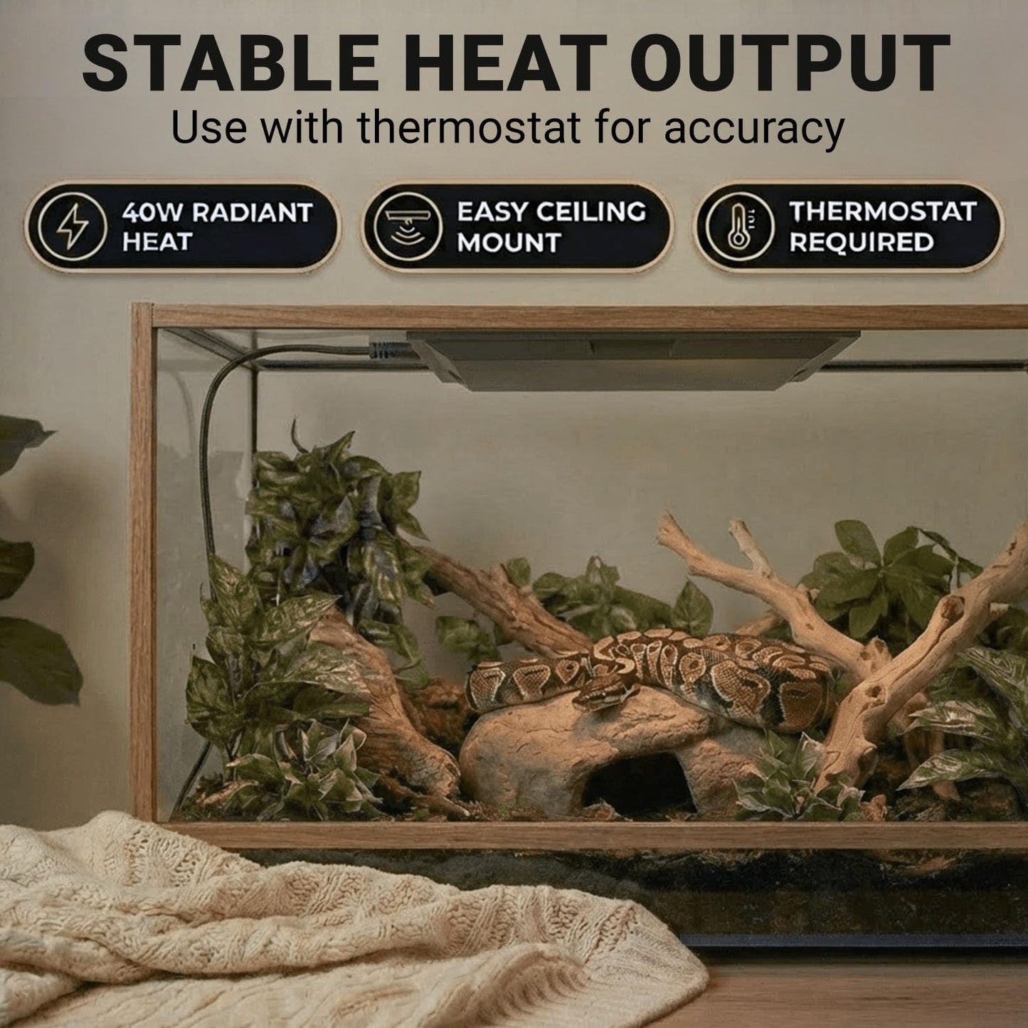 Vivarium Electronics Radiant Heat Panels Made in USA 40W–Premium Reptile Heater Mounts Easily with Included Screws Reptile Heat Panel, Snake Heater, Bearded Dragon, Gecko and Hermit Crab Accessories