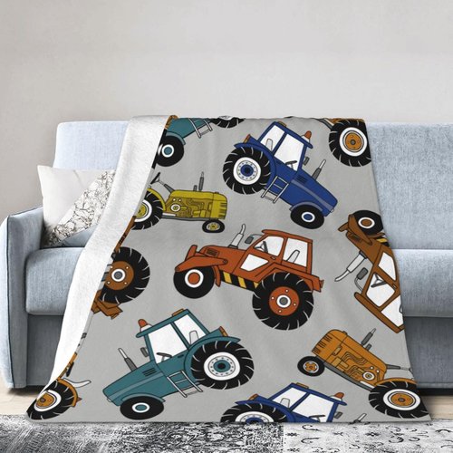Car Tractor Cartoon Pattern Flannel Throw Blanket for Kids Boys Baby Toddler Teens Gifts Soft Warm Bedroom Throws for Home Couch Room Sofa Office Travel Camping Dorm Decor 50x40 Inch