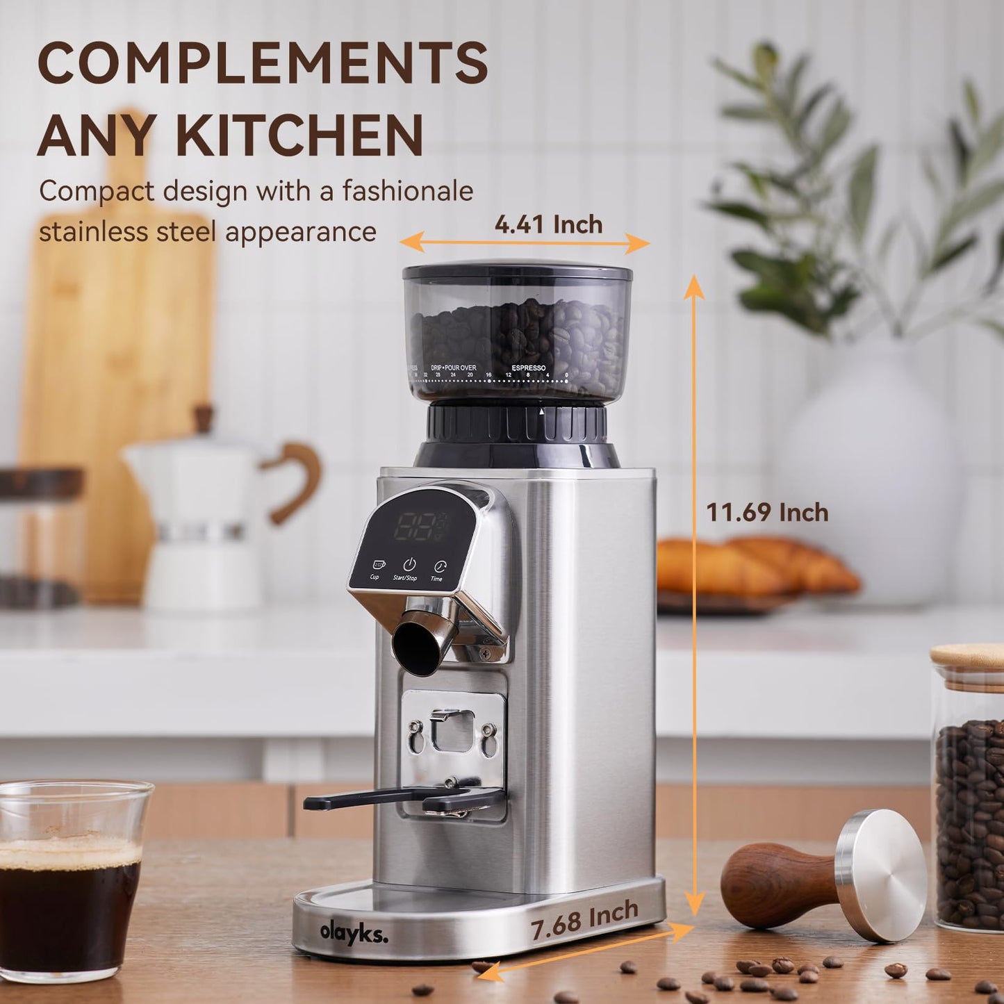 Olayks Conical Burr Coffee Grinder Electric with Electronic Timer, Anti-Static, Coffee Grinders for Home Use, Adjustable Conical Burr Mill with 48 Precise Settings for Espersso/Drip/French Press