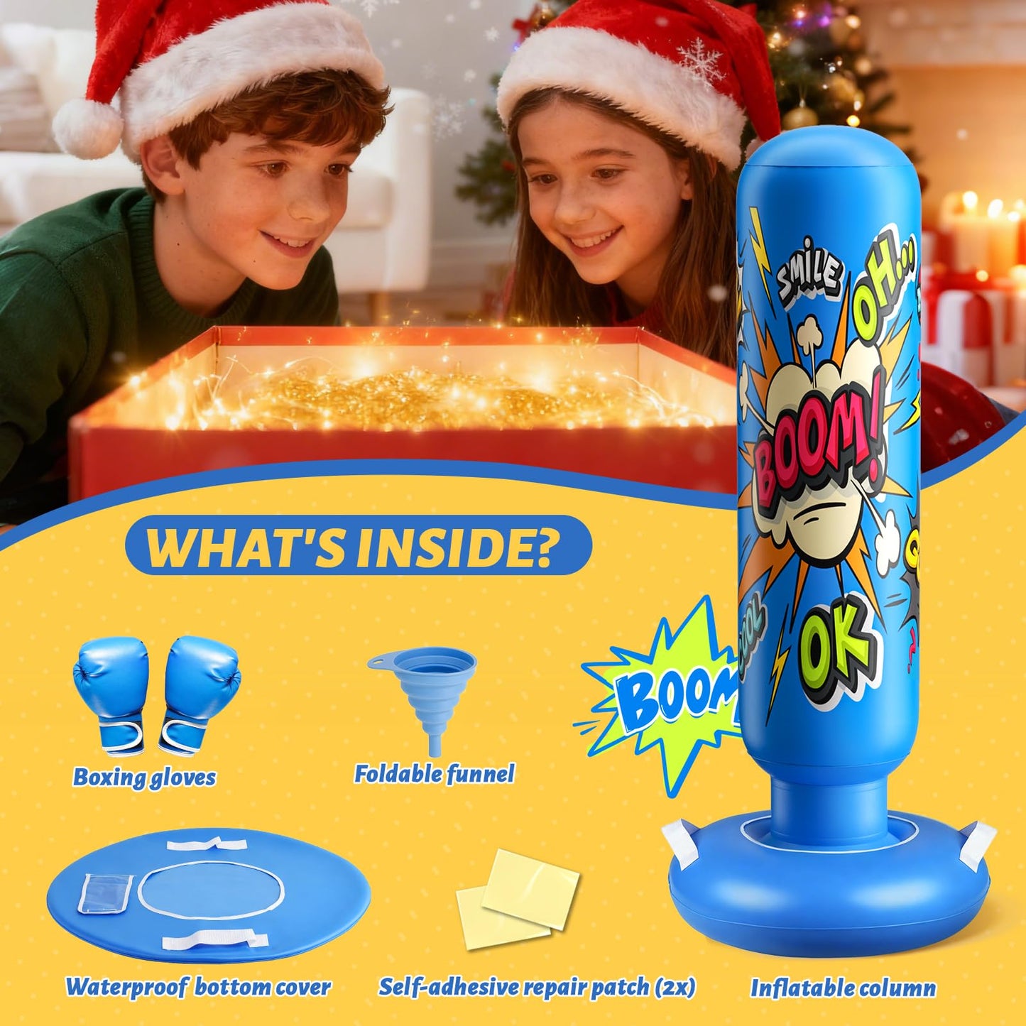 Inflatable Punching Bag for Kids 3-12, Boxing Equipment for Kids and Adults, Christmas, Birthday Gifts, Punching Bag Practice Karate, Taekwondo(Blue)