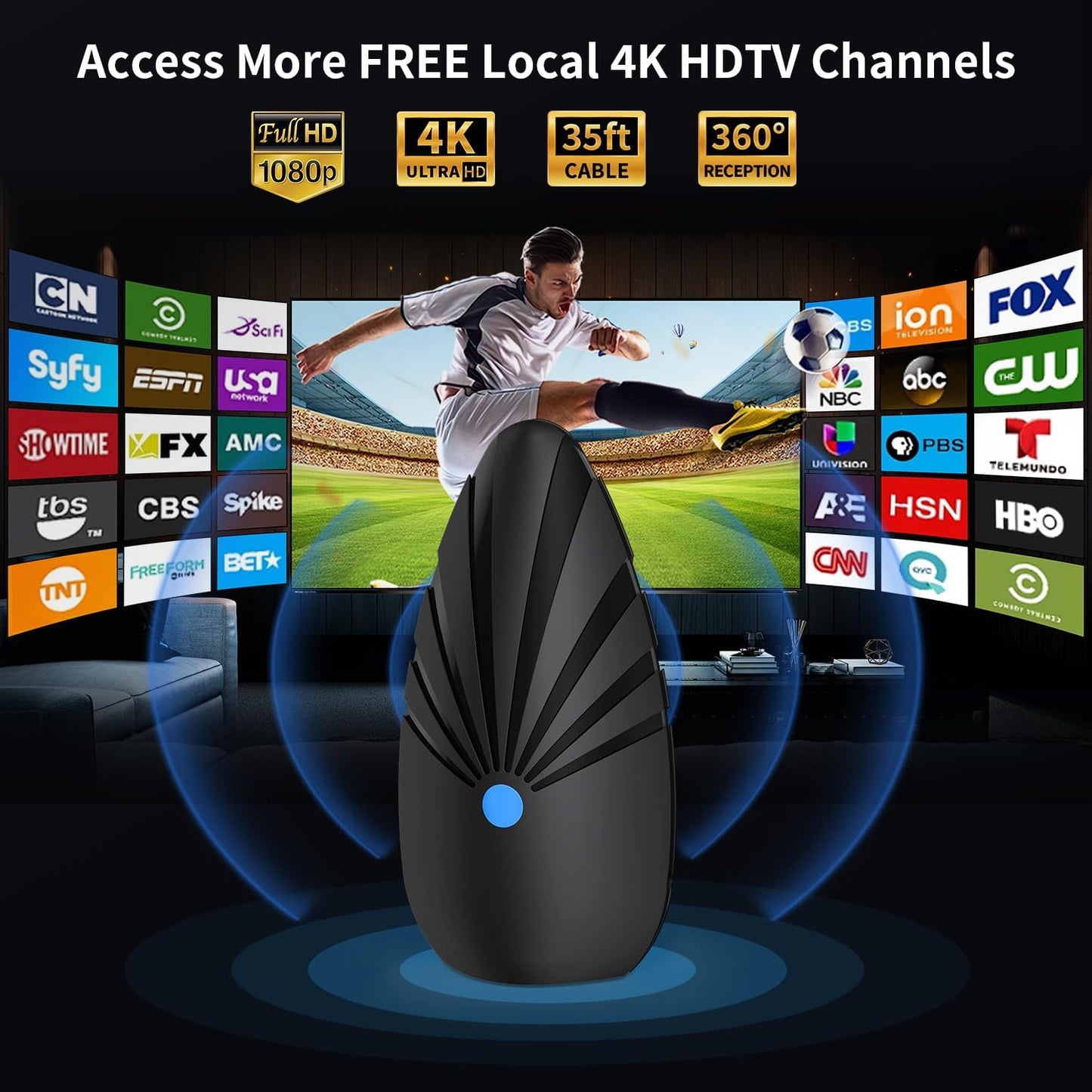 BEIMQN 2026 4K 1080P 360 Indoor TV Antenna for Smart & Old TVs, Digital HD Antenna for Local Channels, Support VHF UHF