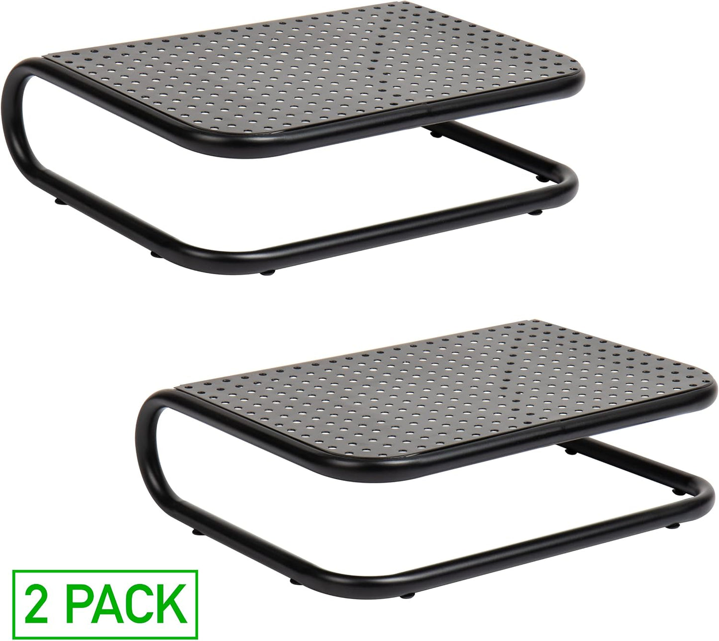 Set 2, 14.25"L 11"W 4.25"H, Mind Reader Monitor Stand, of Ventilated Laptop Riser, Desktop Organizer, Metal, x x Black