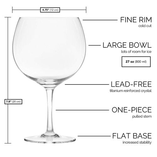 Final Touch Lead-Free Crystal Copa de Balon Gin Glass - 13.5 oz Gin & Tonic Cocktail | Titanium Reinforced, Handmade, Dishwasher Safe (LFG2222)