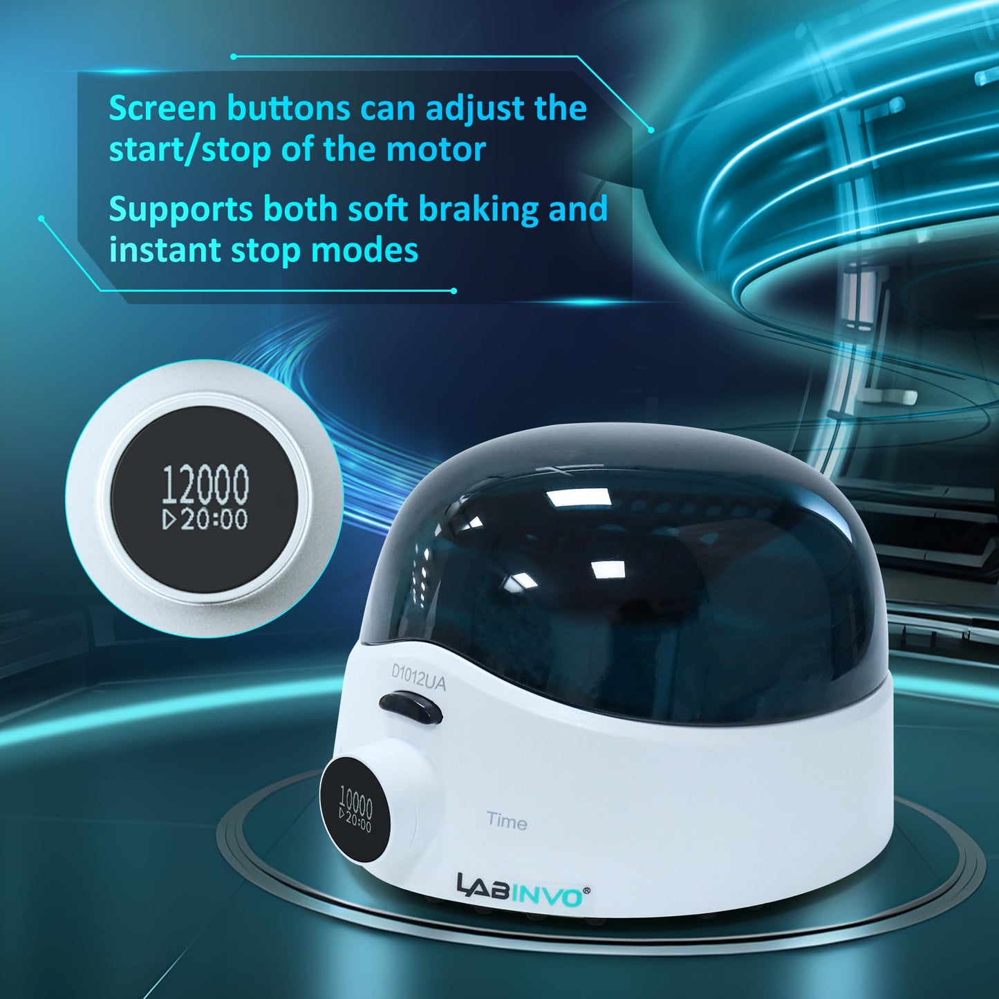 LABINVO Mini Centrifuge Machine, 10000RPM, OLED Display High Speed Lab Benchtop Centrifuges, 3-in1 Rotor for 0.5/1.5/2mL Tubes, and 4×PCR8 Strips, 0.2mL×44 PCR Tubes, IN-CEN001