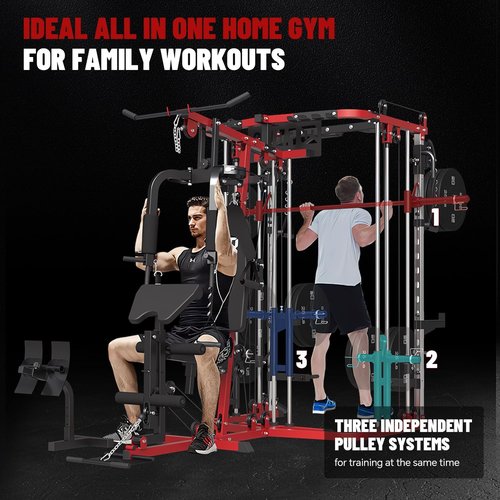 All-In-One Home Gym System - Multi-Function Smith Machine with Cable Crossover | Full Body Workout Station