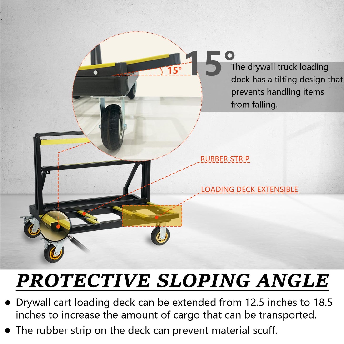HILLHOUSE Upgraded Folding dryboard Cart, Gypsum Board Truck with PU Rotating casters, 44.5 "x 24" x 36 "Plywood Cart, Load-Bearing 2200 LBS, Portable Drywall cart for Moving Plywood and Glass