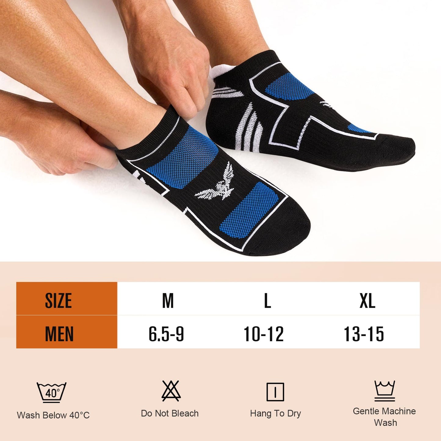 Niorasen Mens Running Socks 6 Pairs with Arch Compression Support, Cushioned & Breathable Ankle Socks for Men, Moisture Wicking Black Athletic Sock for Training Jogging Walking