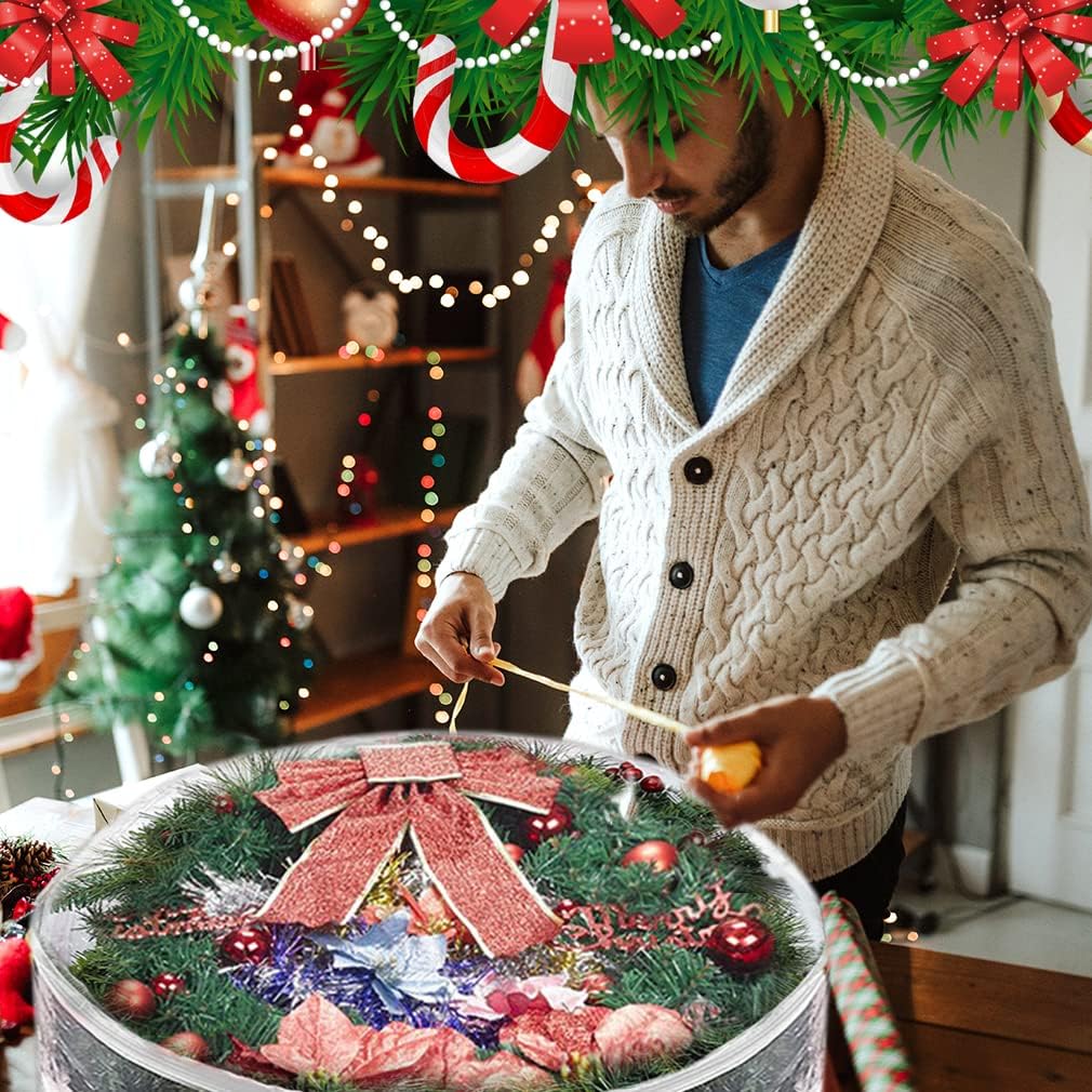ProPik Christmas Wreath Storage Bag - 24" Clear Waterproof PVC Container | 2 Pack with Handles