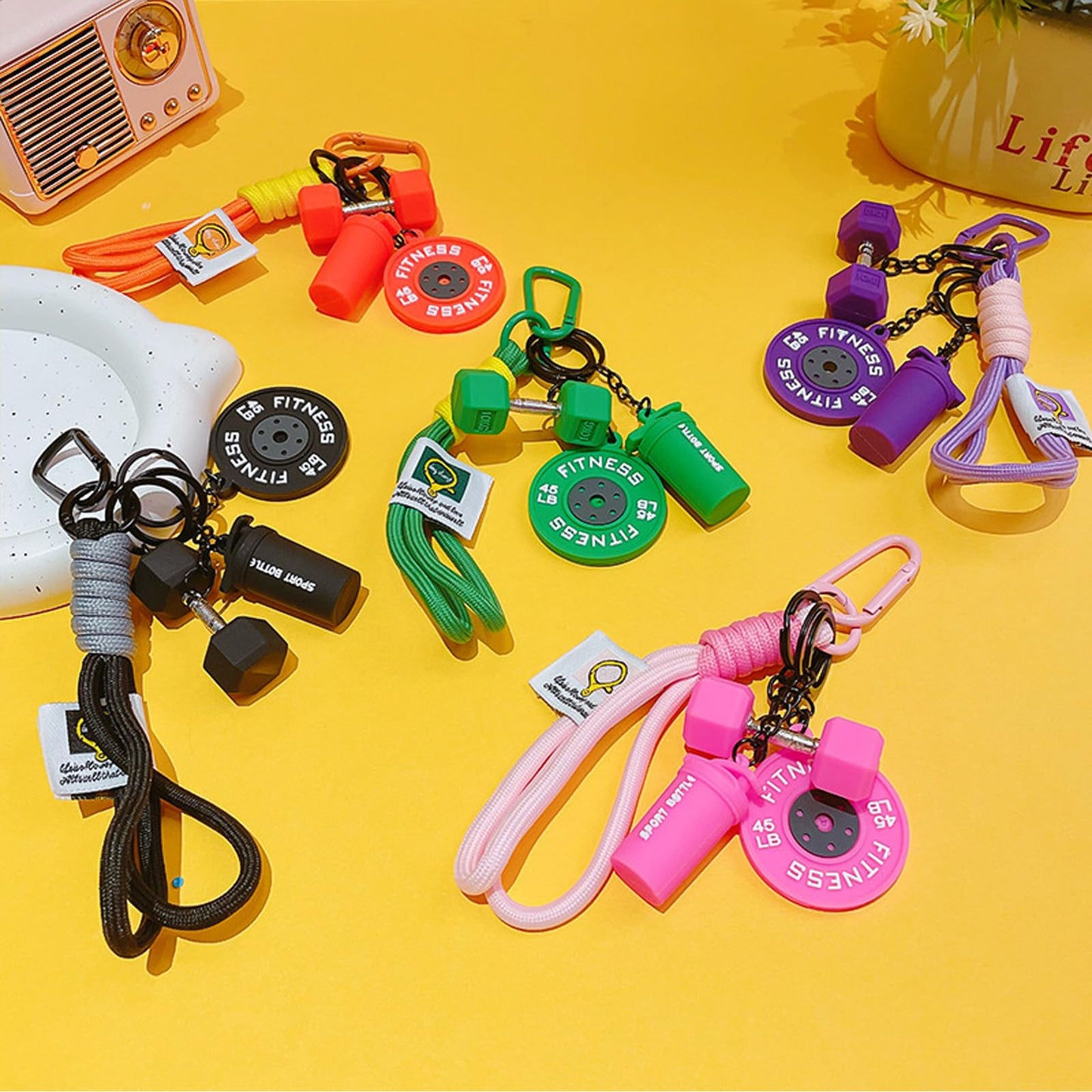 MervothixA Fitness Keychain, Dumbbell & Weights Keychain, Gym Bag Charms & Fitness Accessories for Women Men, Cute Mini Keychains for Gym, Perfect Workout Gifts for Gym Lovers