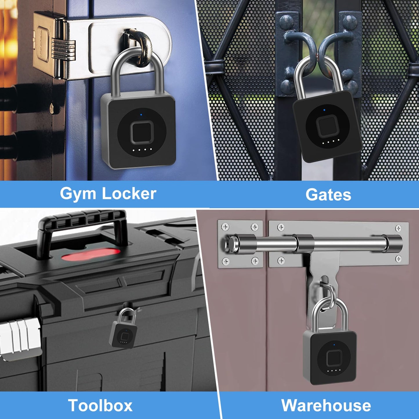 Gym Locker Padlock eLinkSmart Fingerprint Mobile APP Unlock Remote Management Outdoor Waterproof Keyless Biometric Padlock for Gym Luggage Bags Locker Storage Tool Box Gun Case Footlocker Black
