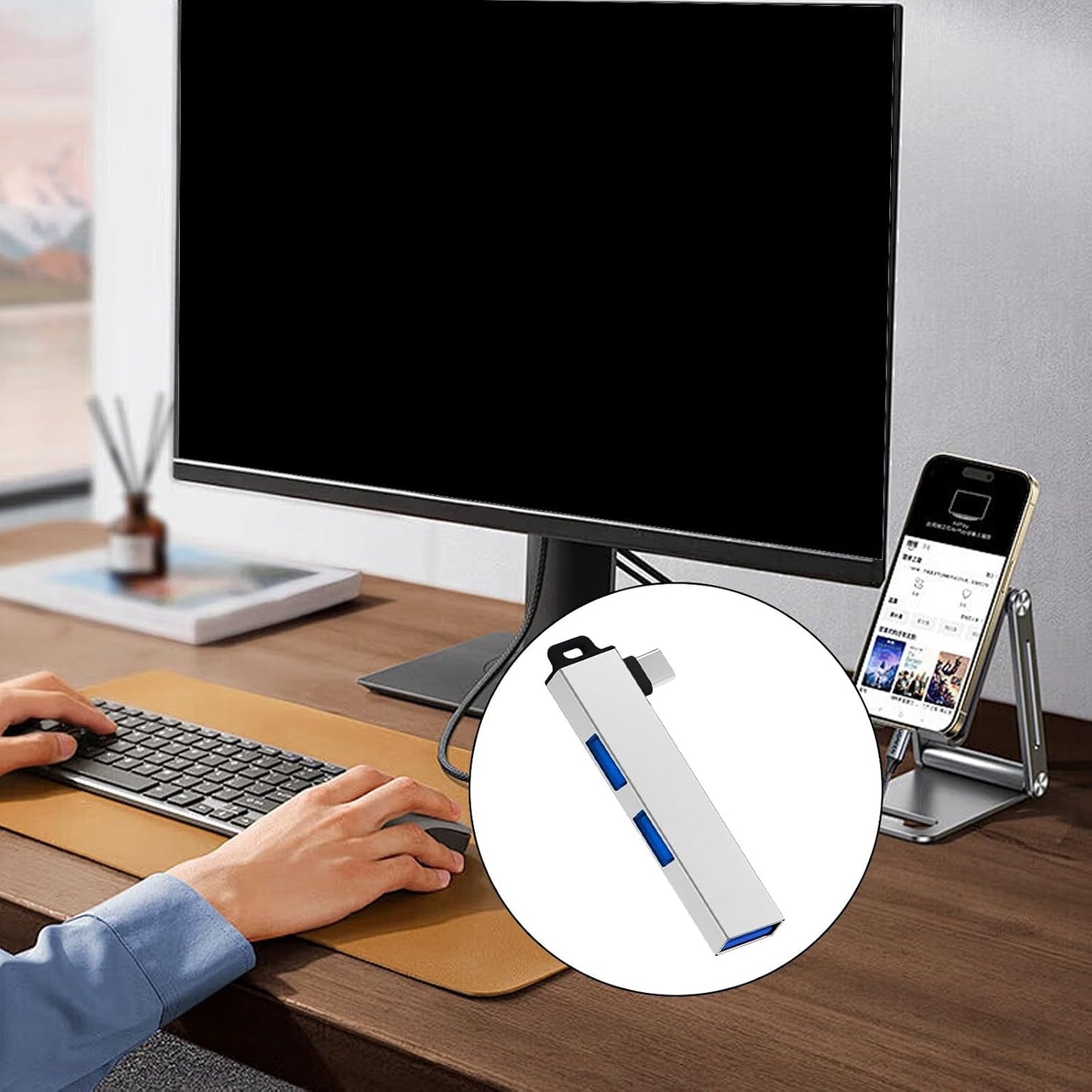 MHADBKH USB3.0 3USB Aluminum Alloy Type C Hubs Expander with Port for Window Linux and Androids Devices Stable Data